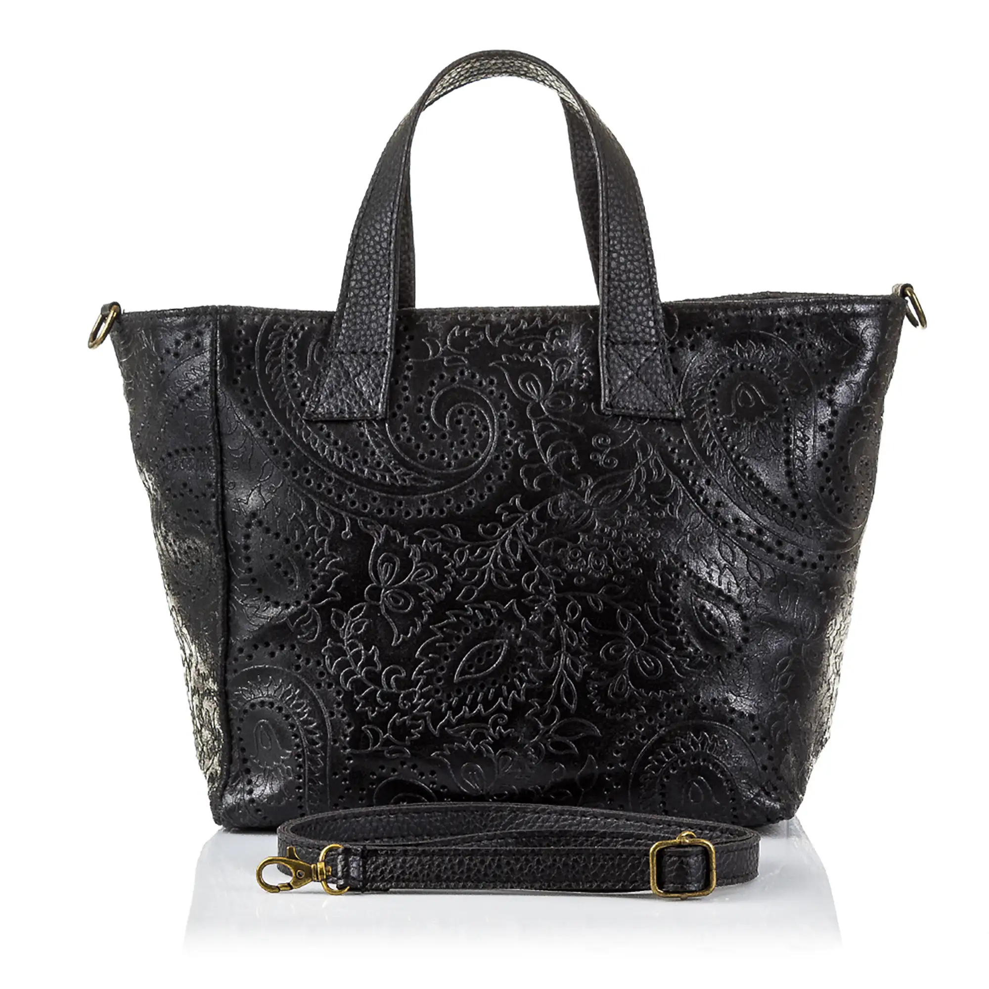 Cassandra Bolso tote Mujer.Piel auténtica Gamuza Grabado Arabesco 