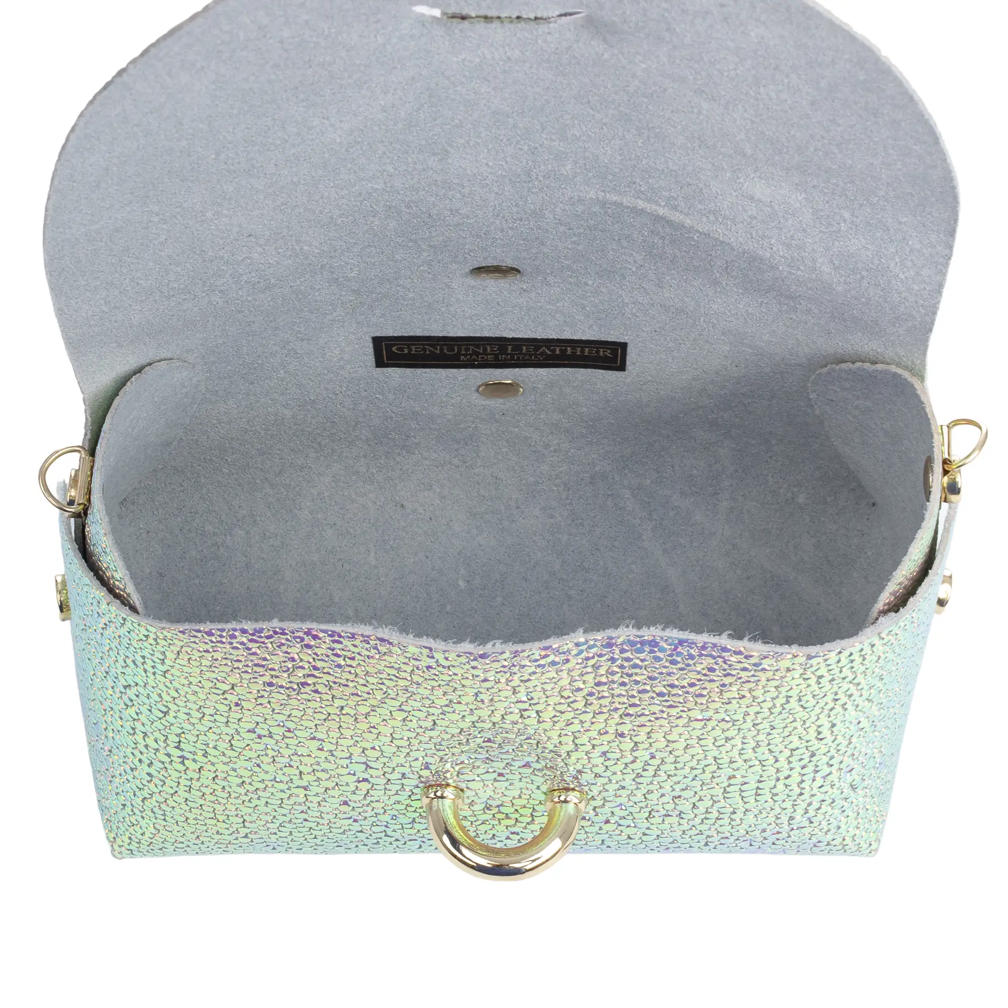 Aurora Bolso bandolera Mujer. Piel auténtica Gamuza acabado iridiscente.