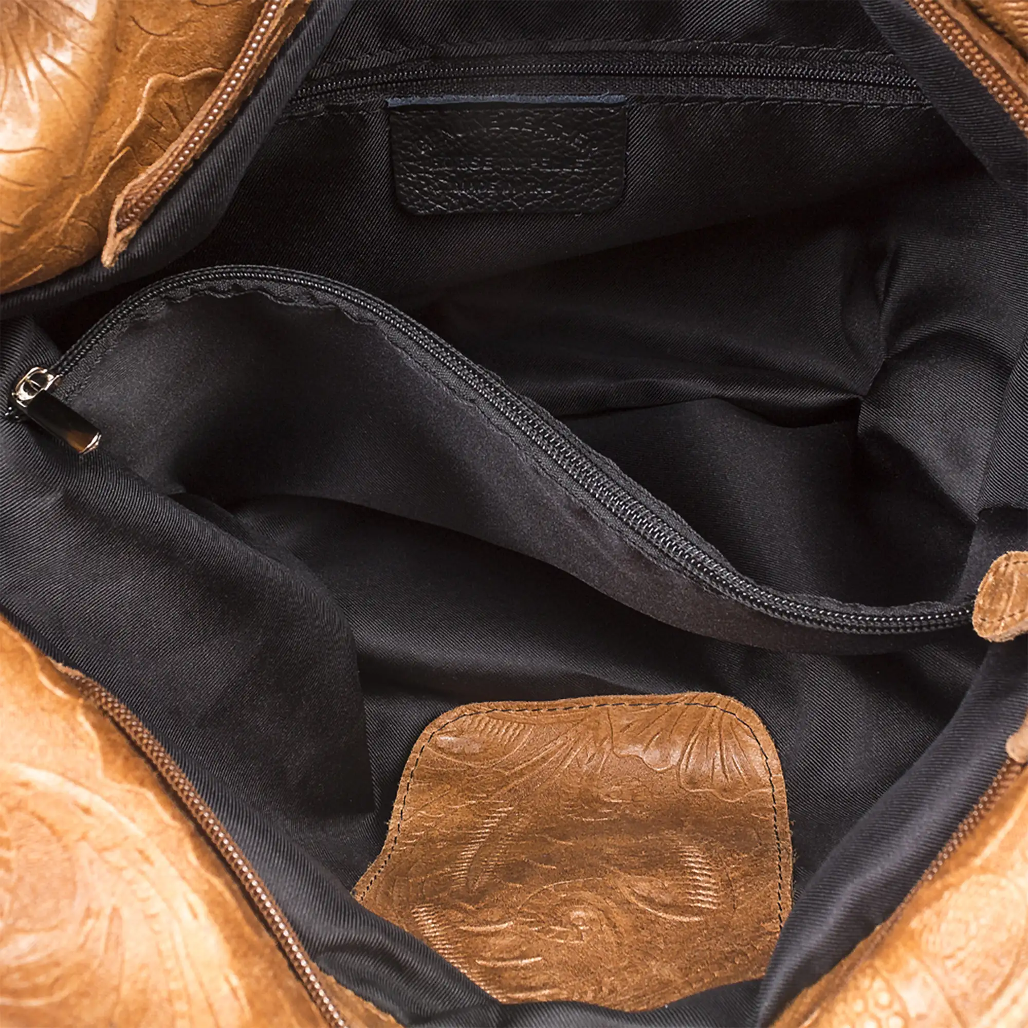 Jesi Bolso de hombro Mujer.Piel auténtica Gamuza Grabado Arabesco 
