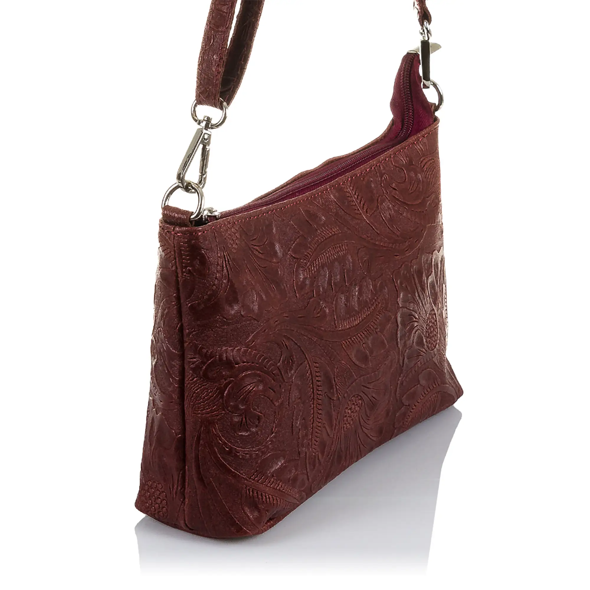 Martia Bolso bandolera Mujer.Piel auténtica Gamuza Grabado Arabesco 
