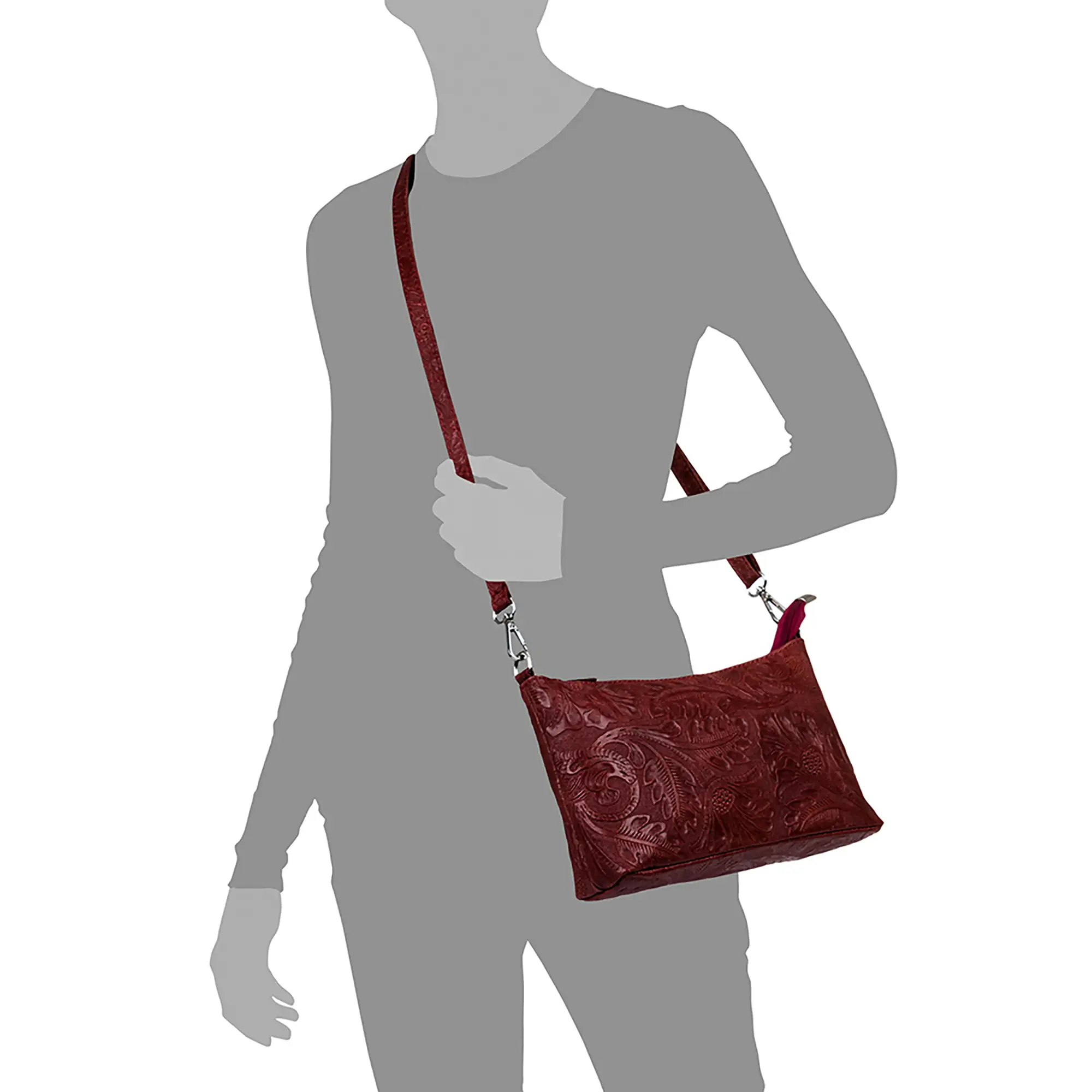 Martia Bolso bandolera Mujer.Piel auténtica Gamuza Grabado Arabesco 