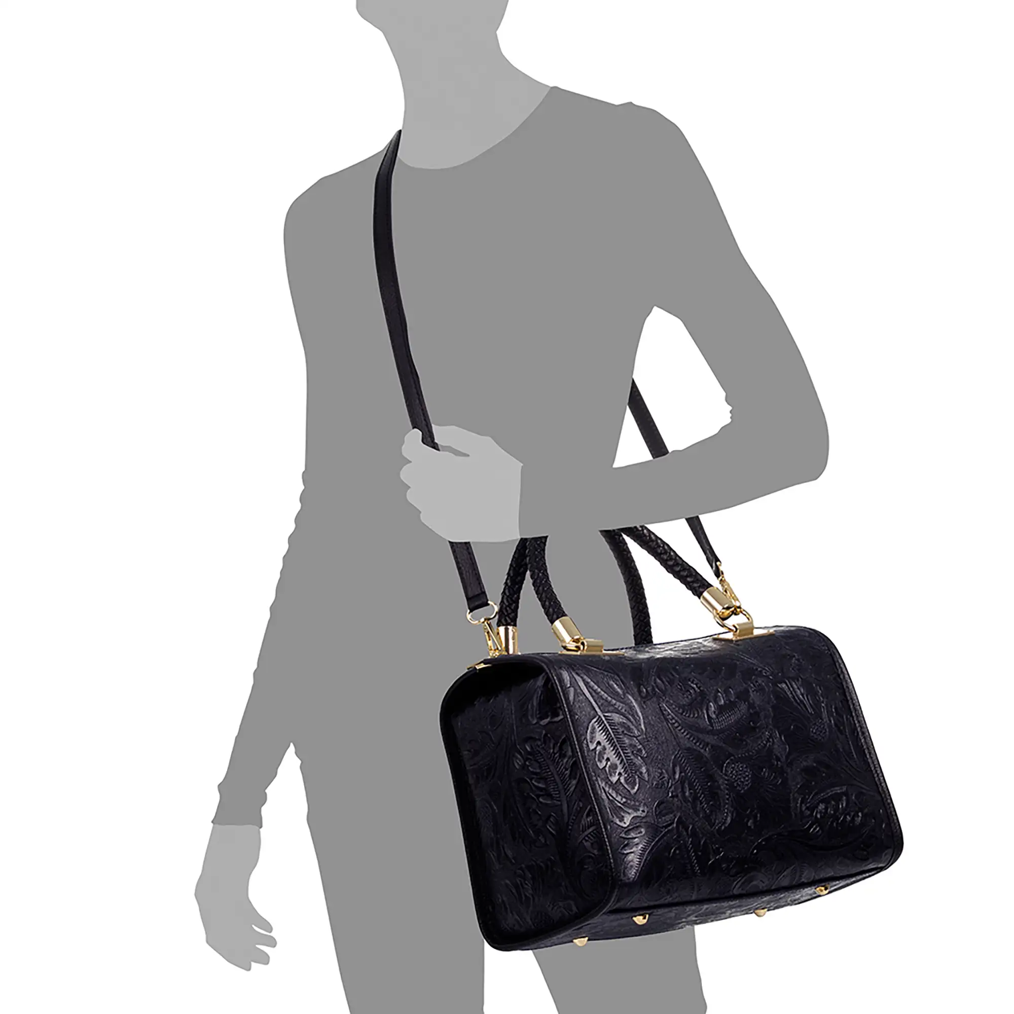Catena Bolso tote Mujer.Piel auténtica Gamuza Grabado Arabesco 
