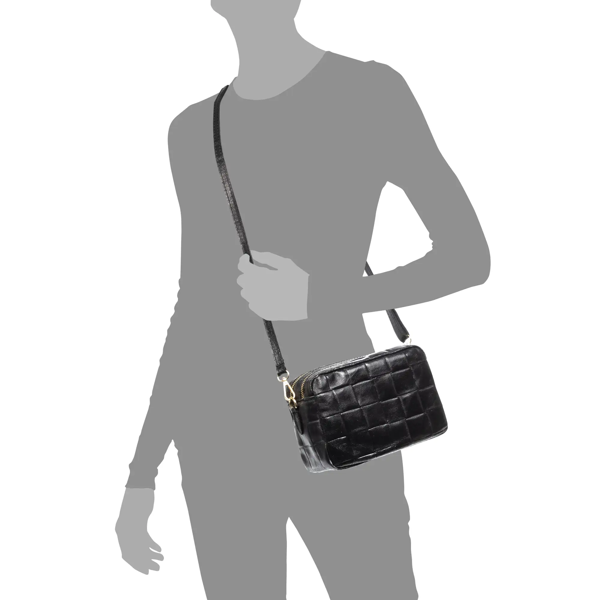 Degna Bolso bandolera Mujer. Piel auténtica Gamuza grabado geométrico grande.