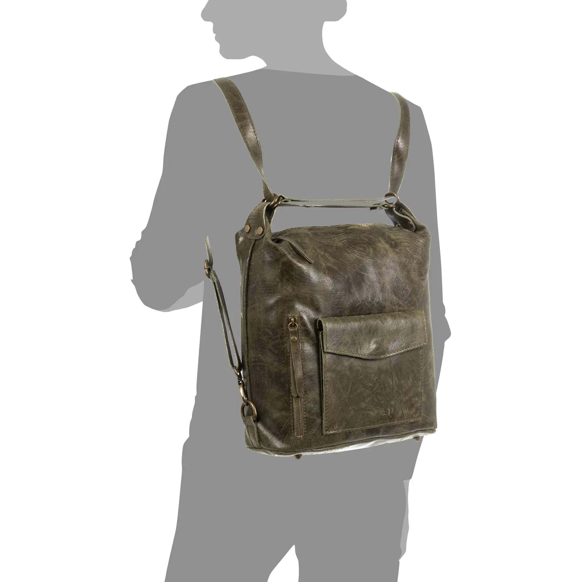Irene Bolso mochila Mujer.Piel auténtica Gamuza Lavado a la Piedra 