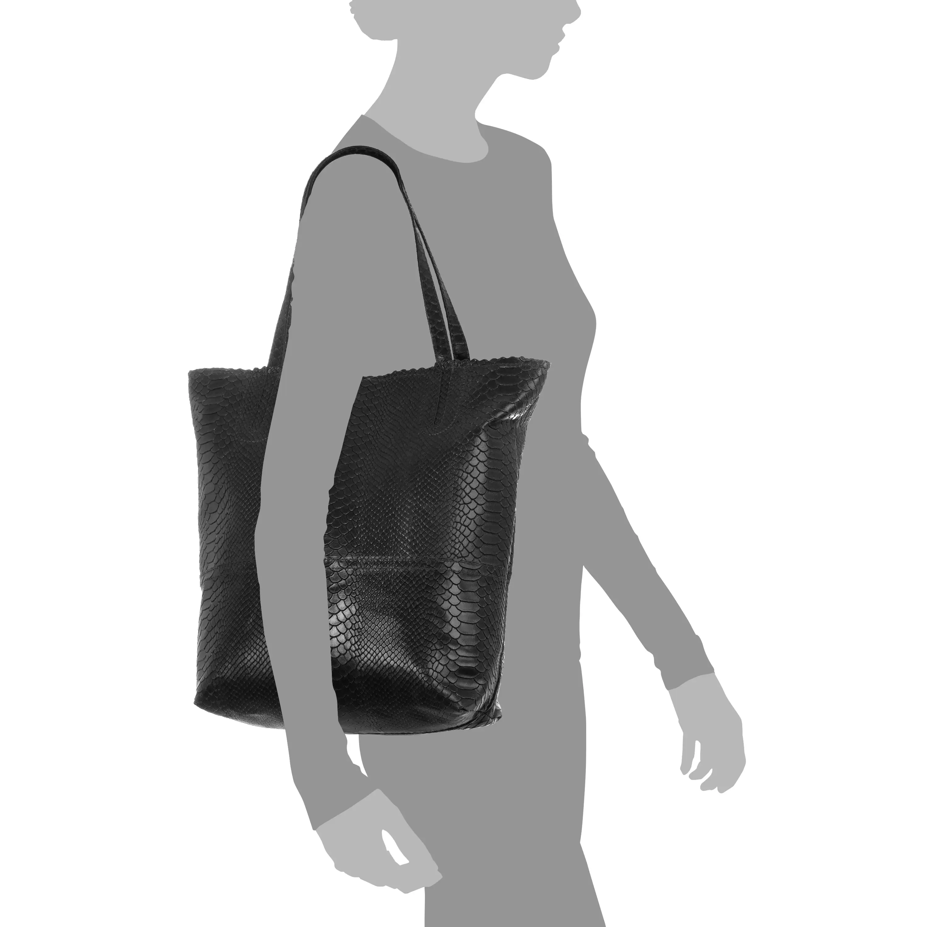 Venera Bolso de hombro Mujer.Piel auténtica Gamuza Grabado Serpiente 