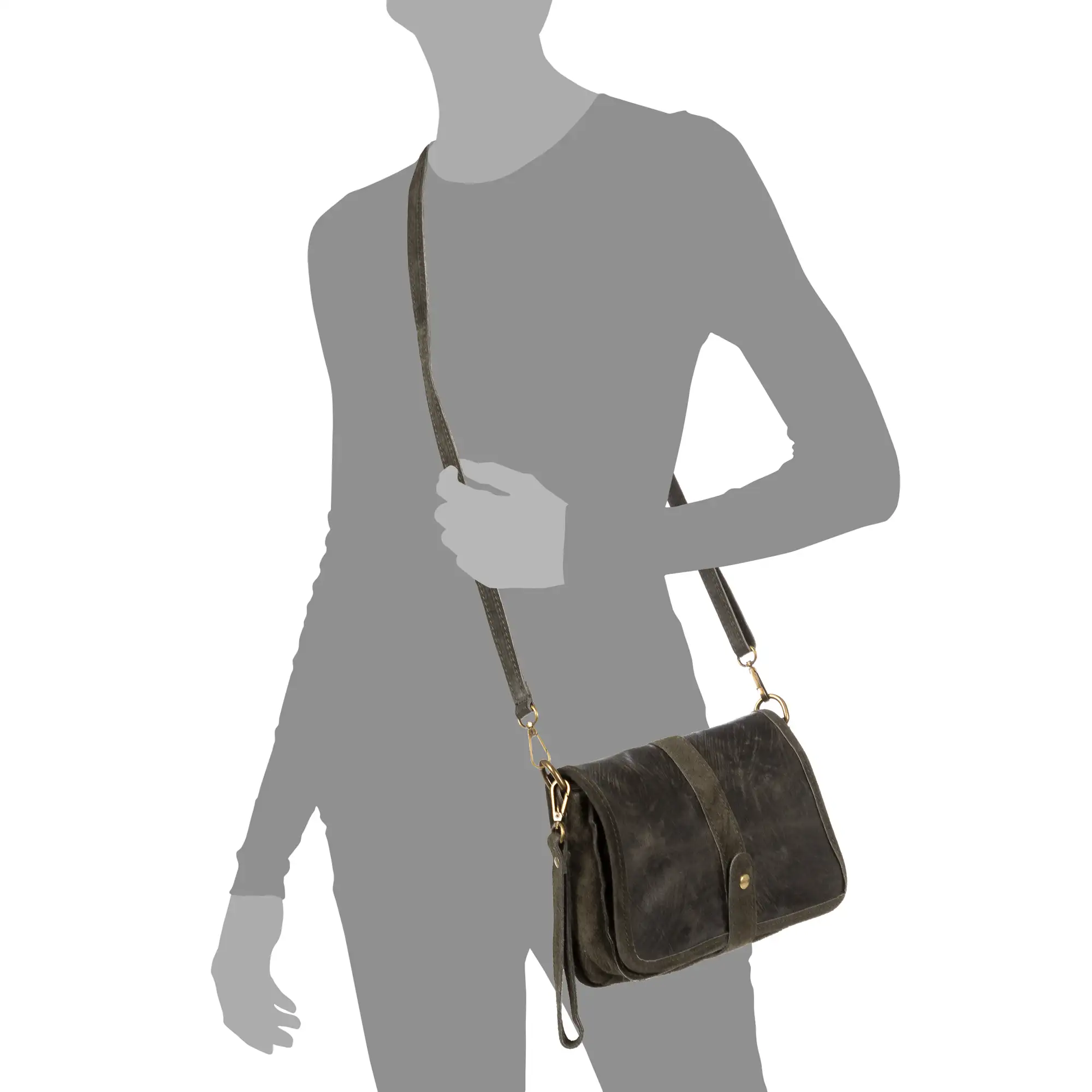 Brina Bolso bandolera Mujer.Piel auténtica Gamuza Lavado a la Piedra 