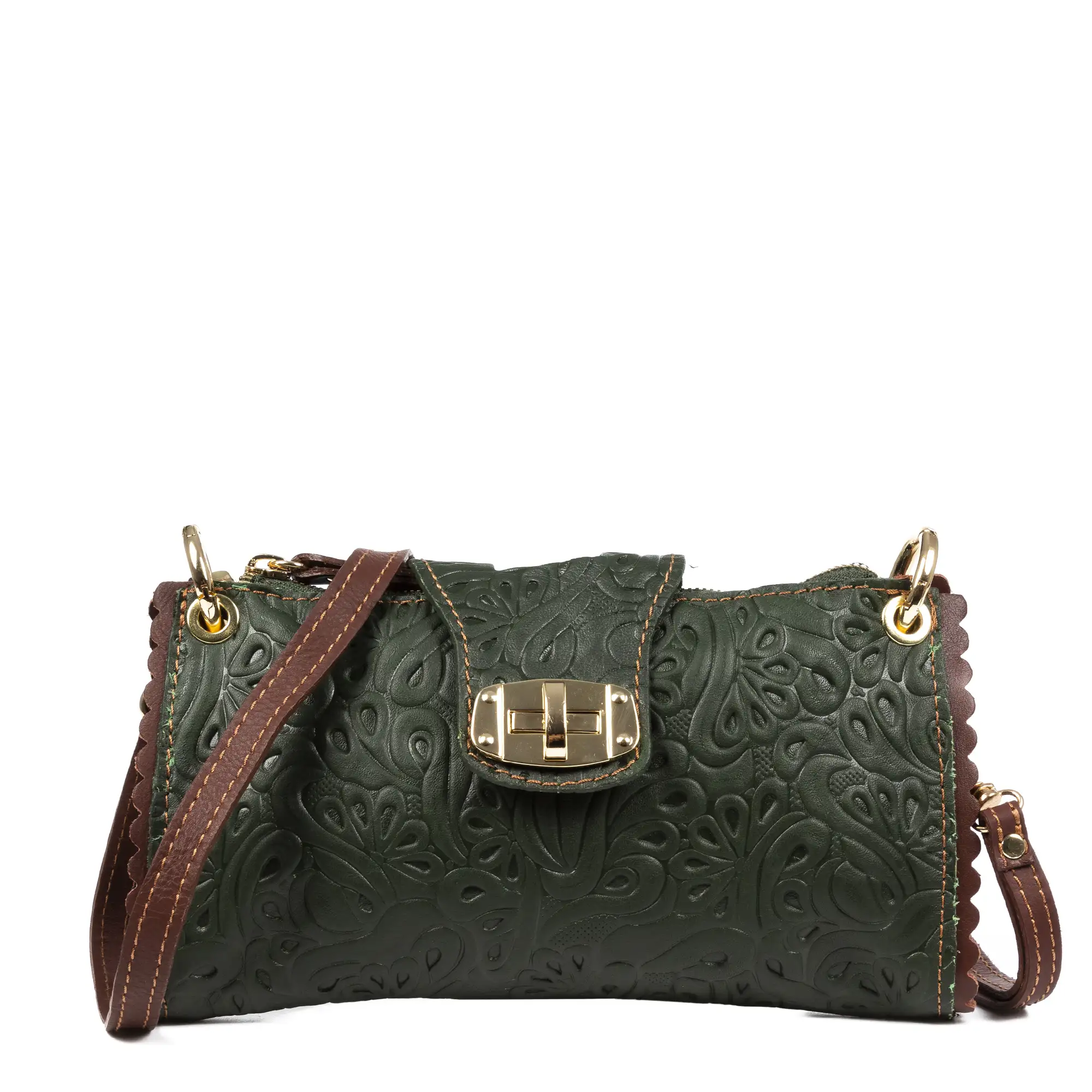 Dianora Bolso bandolera Mujer.Piel auténtica Sauvage Grabado Vegetal