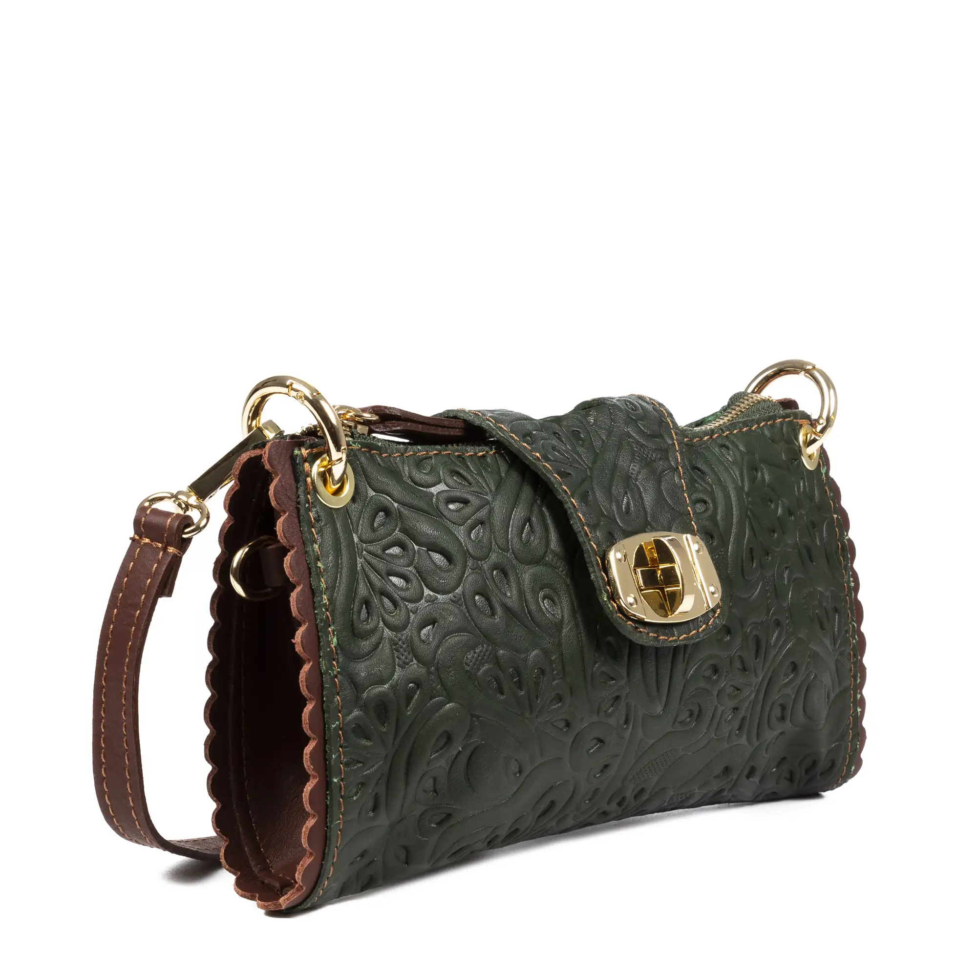 Dianora Bolso bandolera Mujer.Piel auténtica Sauvage Grabado Vegetal