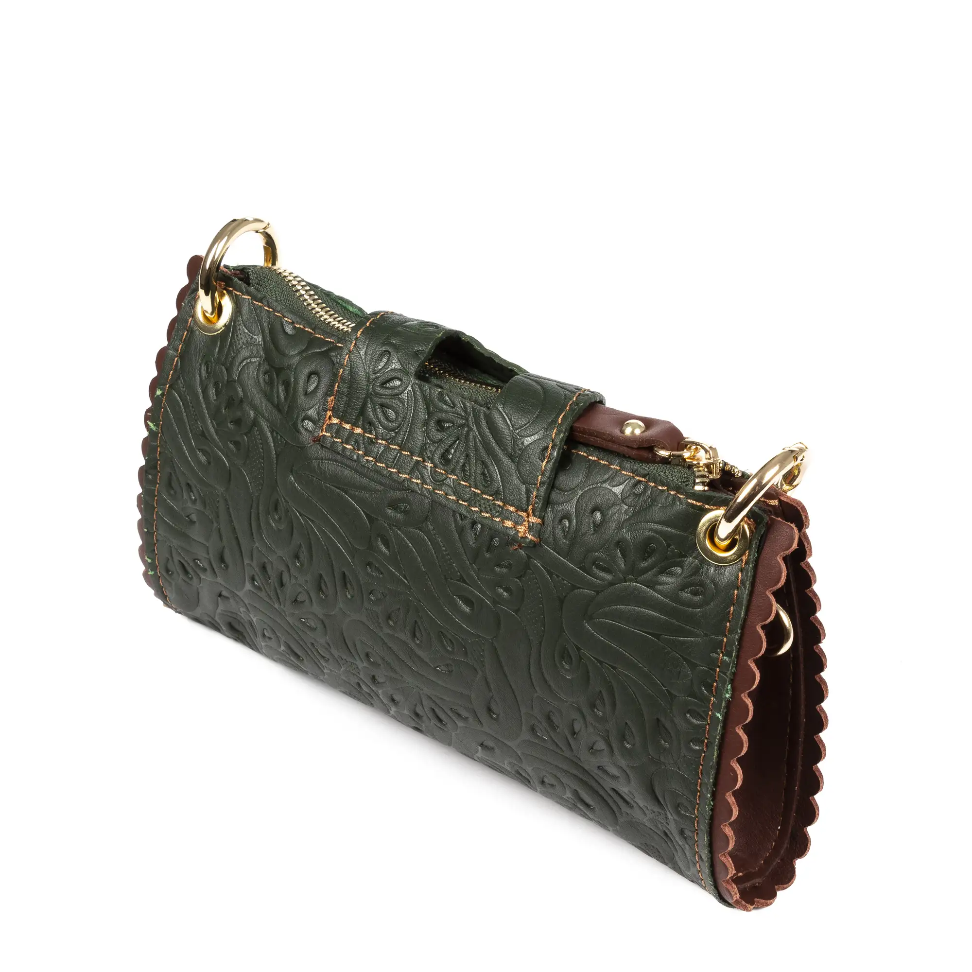 Dianora Bolso bandolera Mujer.Piel auténtica Sauvage Grabado Vegetal