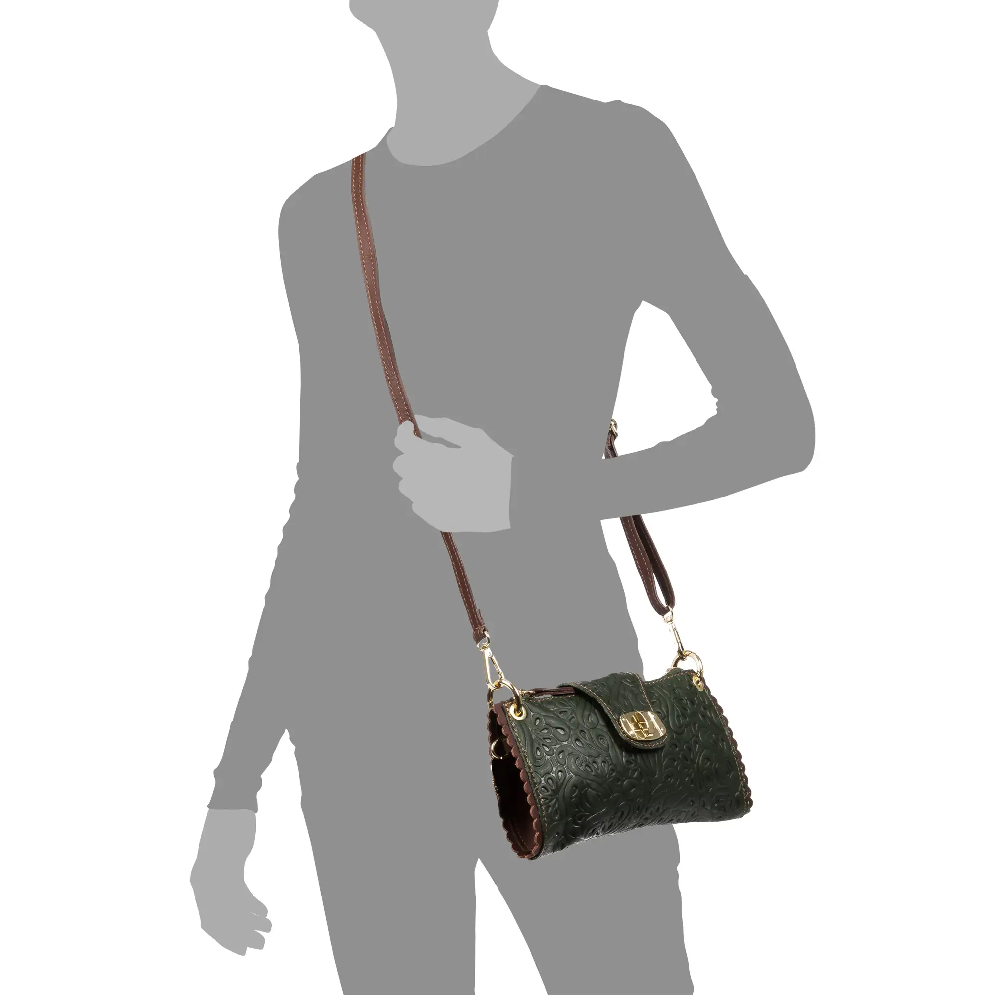 Dianora Bolso bandolera Mujer.Piel auténtica Sauvage Grabado Vegetal