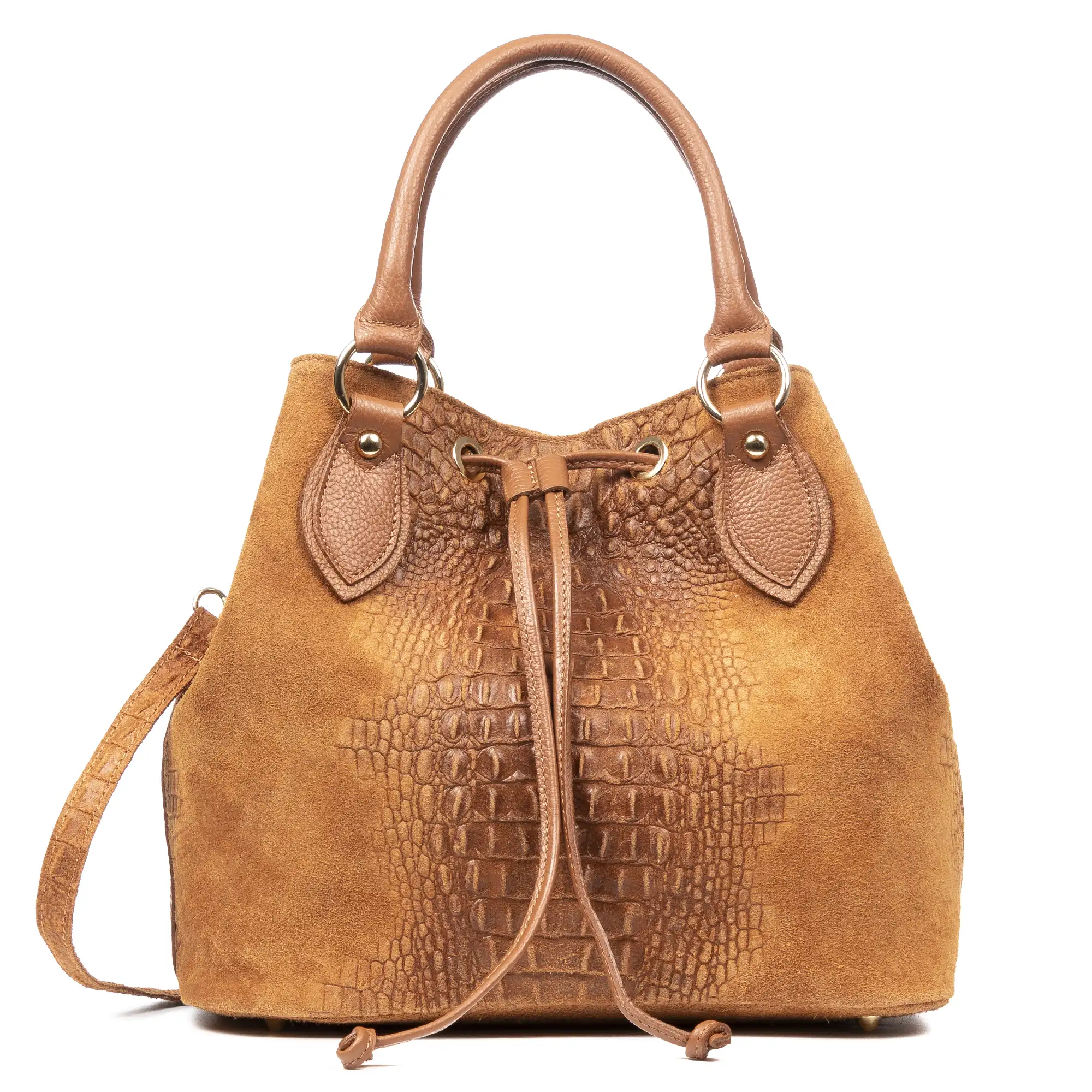 Olethea Bolso de hombro Mujer.Piel auténtica Gamuza Grabado Cocodrilo 