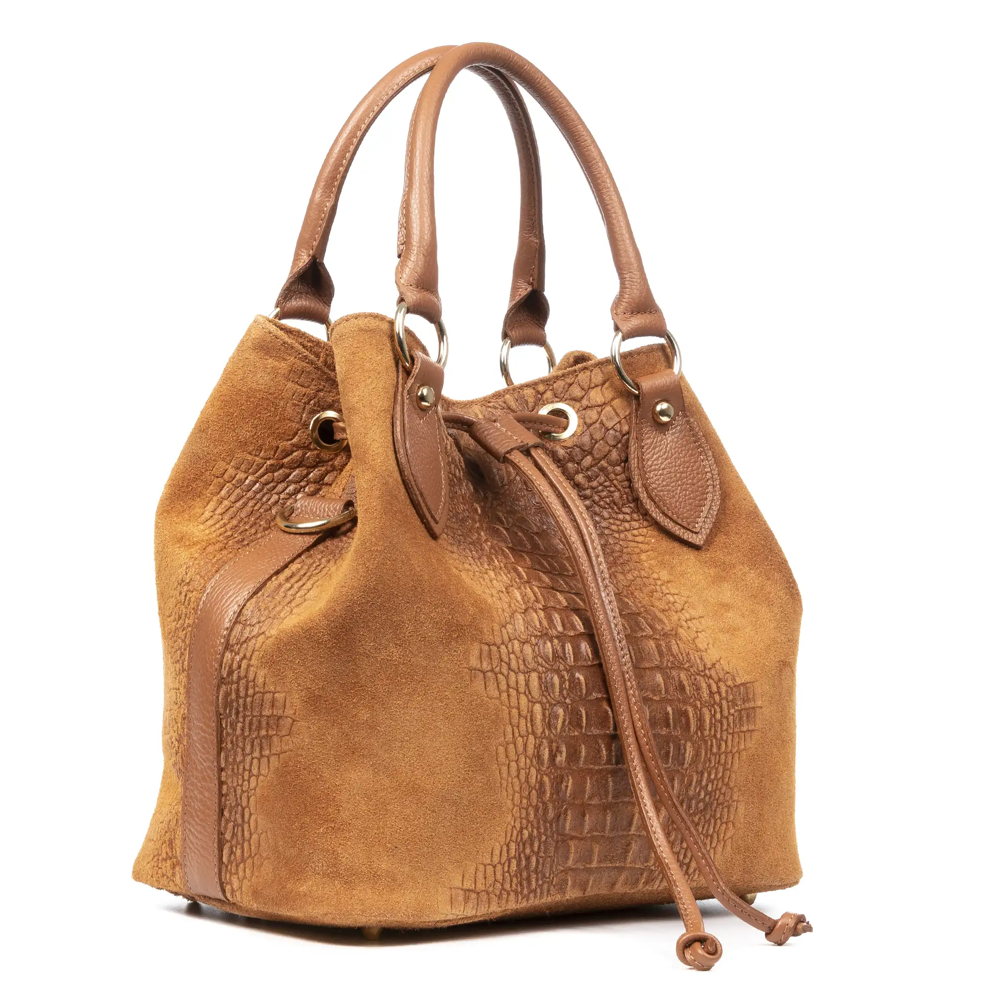 Olethea Bolso de hombro Mujer.Piel auténtica Gamuza Grabado Cocodrilo 