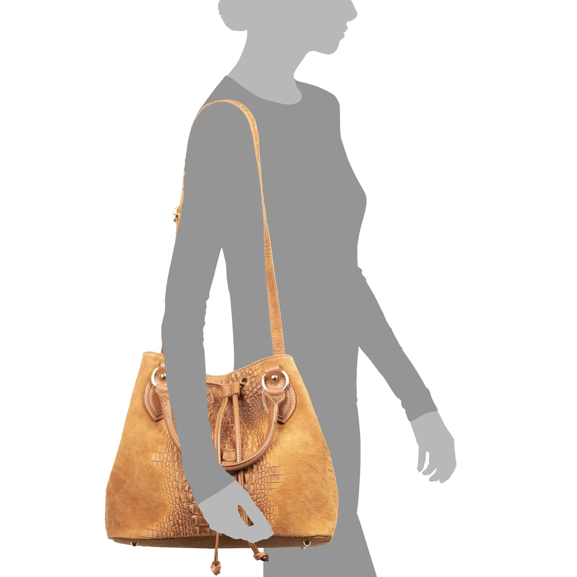 Olethea Bolso de hombro Mujer.Piel auténtica Gamuza Grabado Cocodrilo 