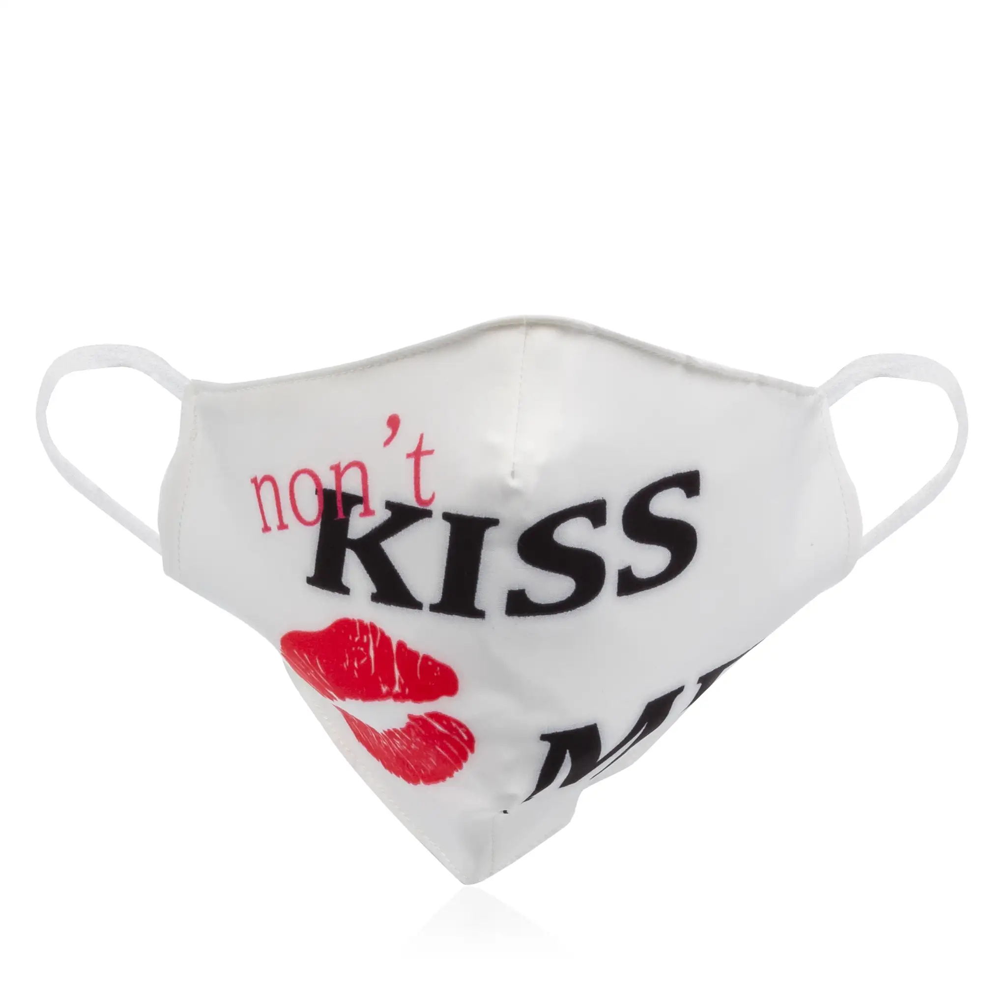 Mascarilla moda adulto algodón estampado don t KISS ME. Filtro no incluido.