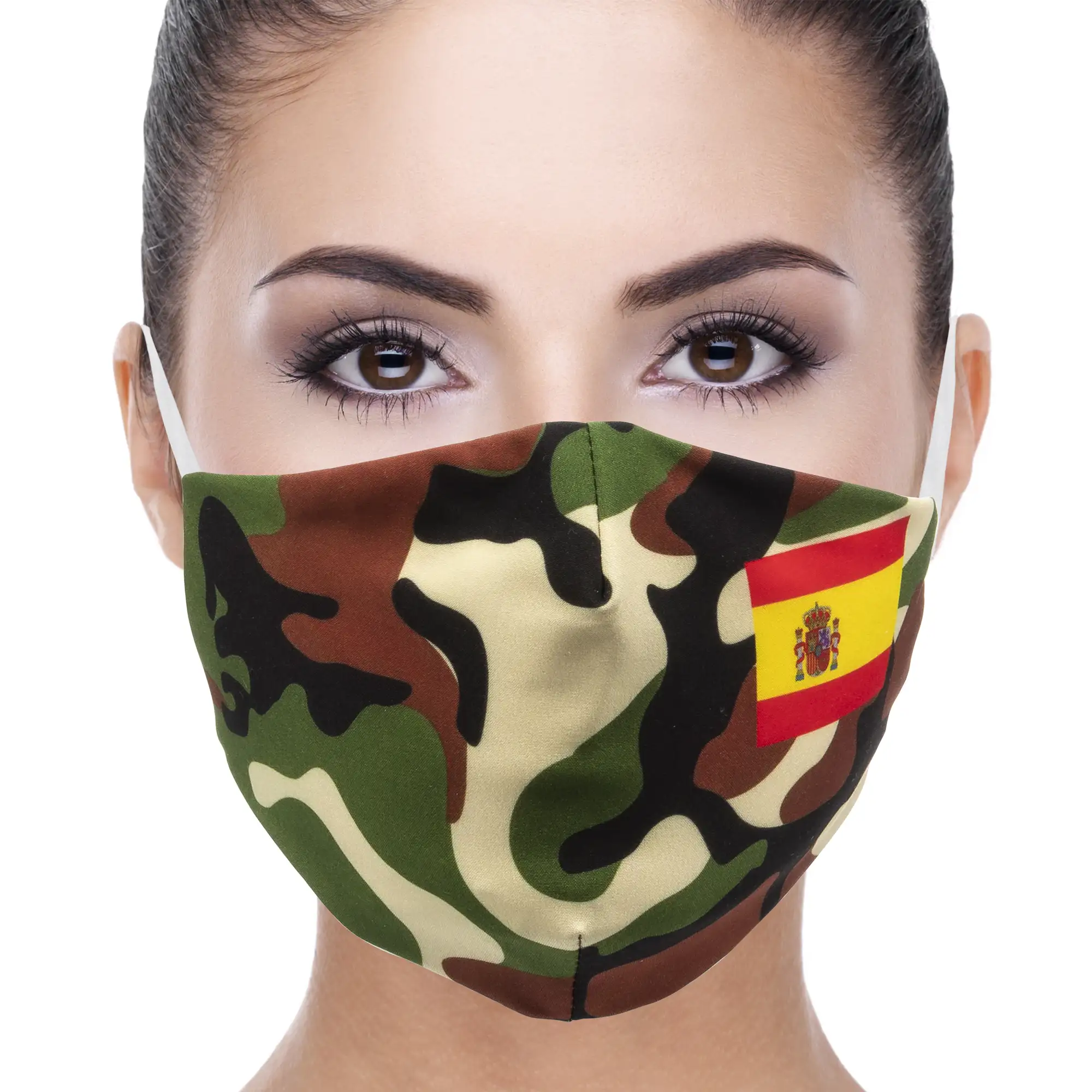 Mascarilla moda adulto algodón estampado camuflaje España. Filtro no incluido