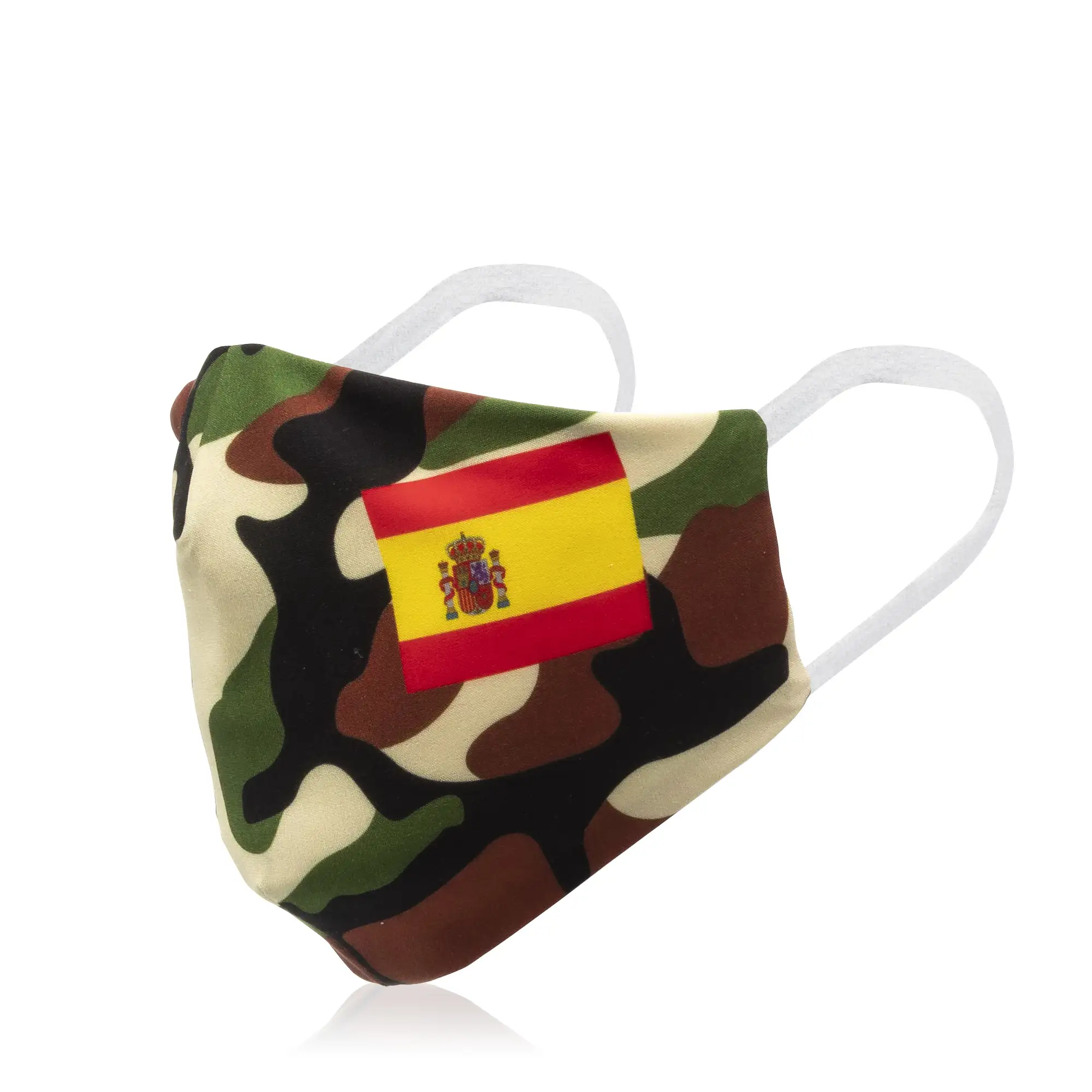 Mascarilla moda adulto algodón estampado camuflaje España. Filtro no incluido