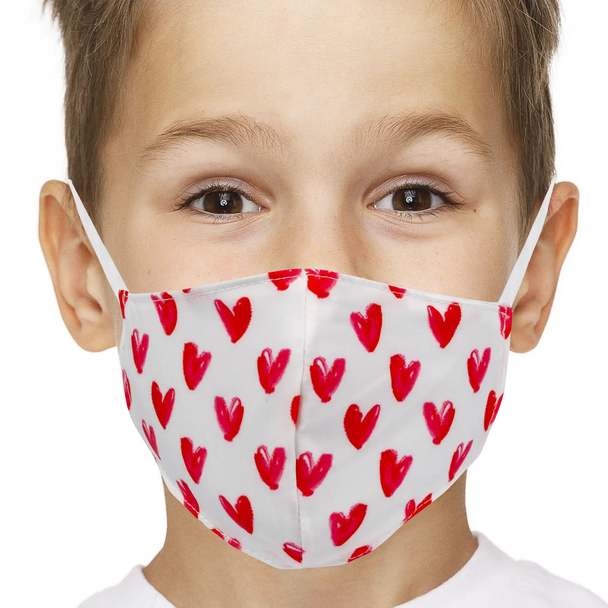 Mascarilla moda niño algodón estampado HEARTS. Filtro no incluido.
