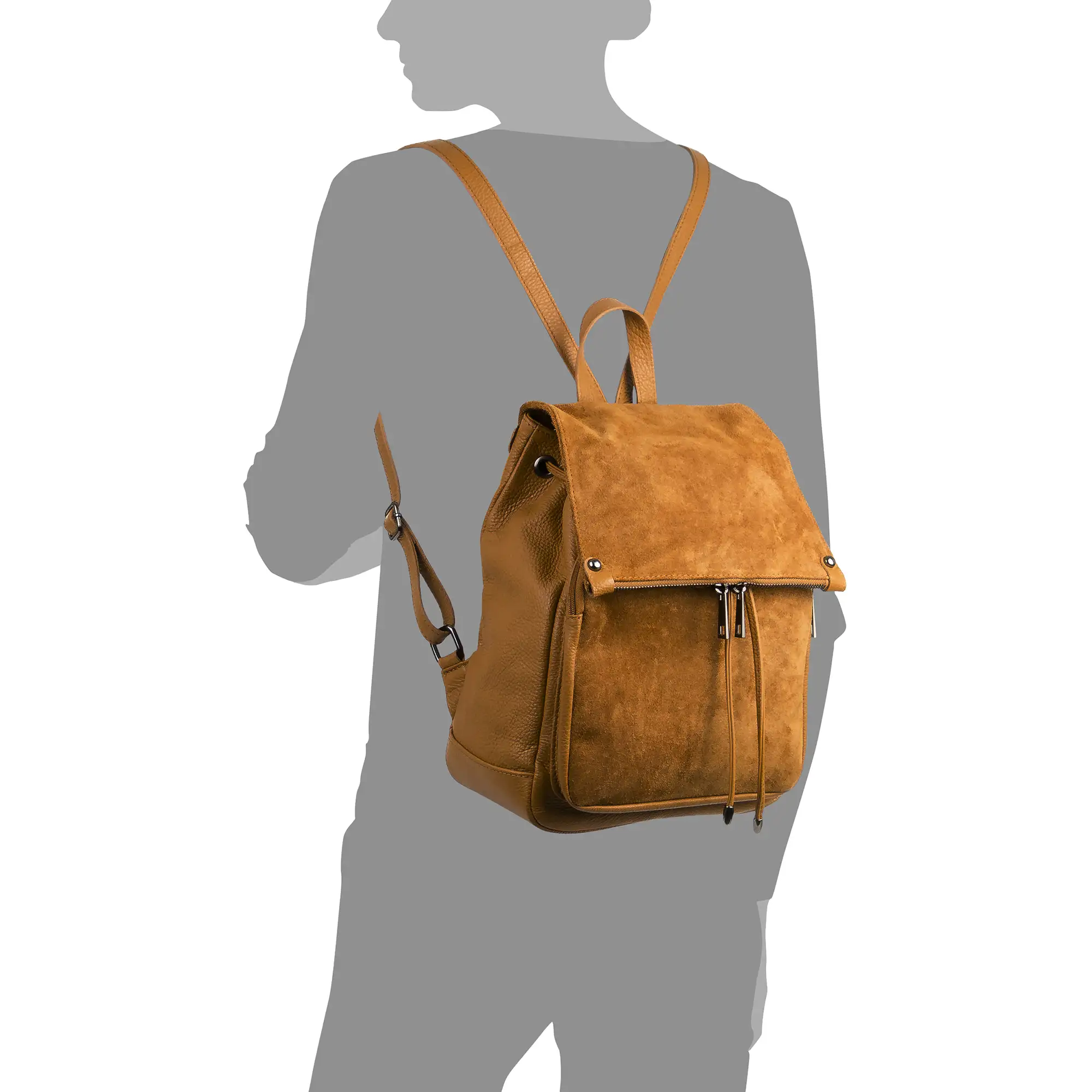 Aggius Bolso mochila Mujer. Piel auténtica Dollaro Gamuza
