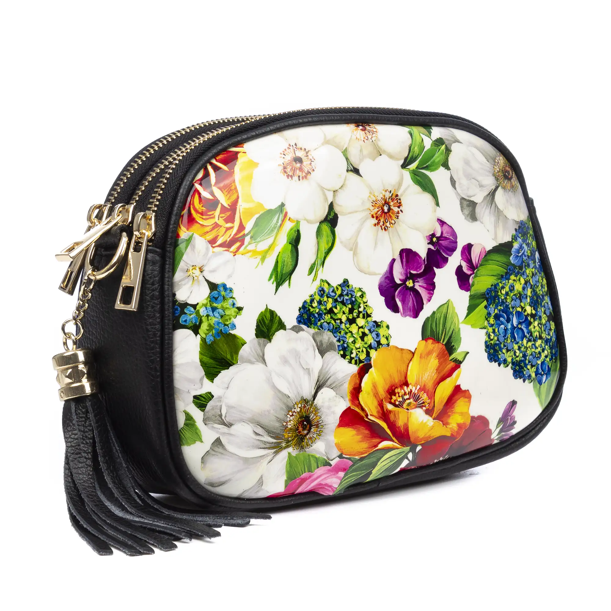 Aliminusa bolso bandolera mujer. Piel auténtica Dollaro, frontal sintético con diseño floral.
