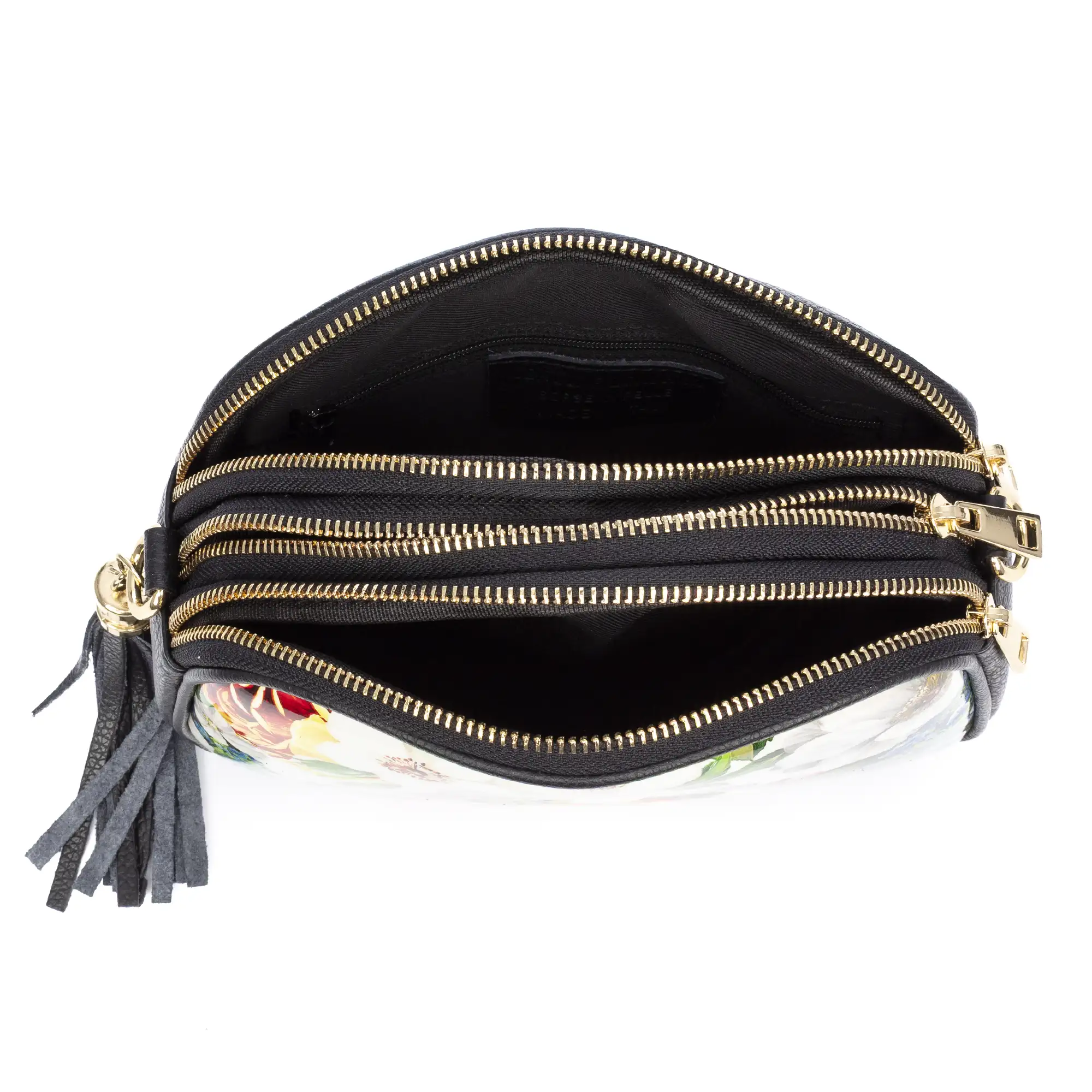 Aliminusa bolso bandolera mujer. Piel auténtica Dollaro, frontal sintético con diseño floral.