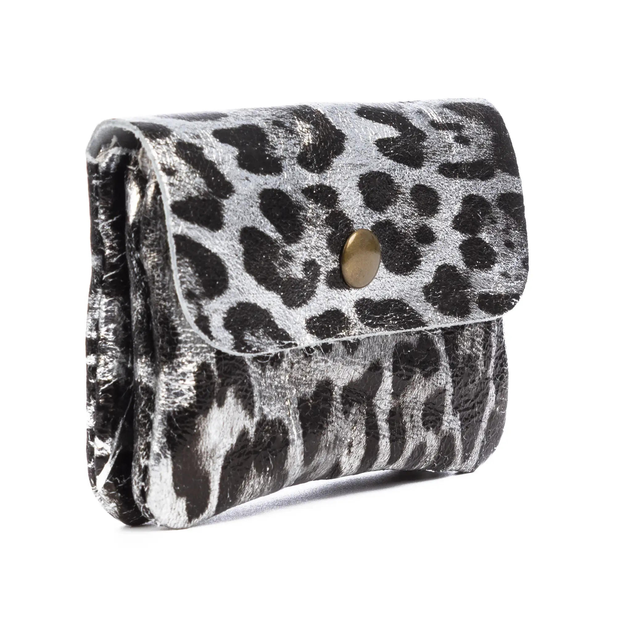 Alpignano monedero mujer. Piel auténtica Gamuza, diseño animal print leopardo, lacada brillante.