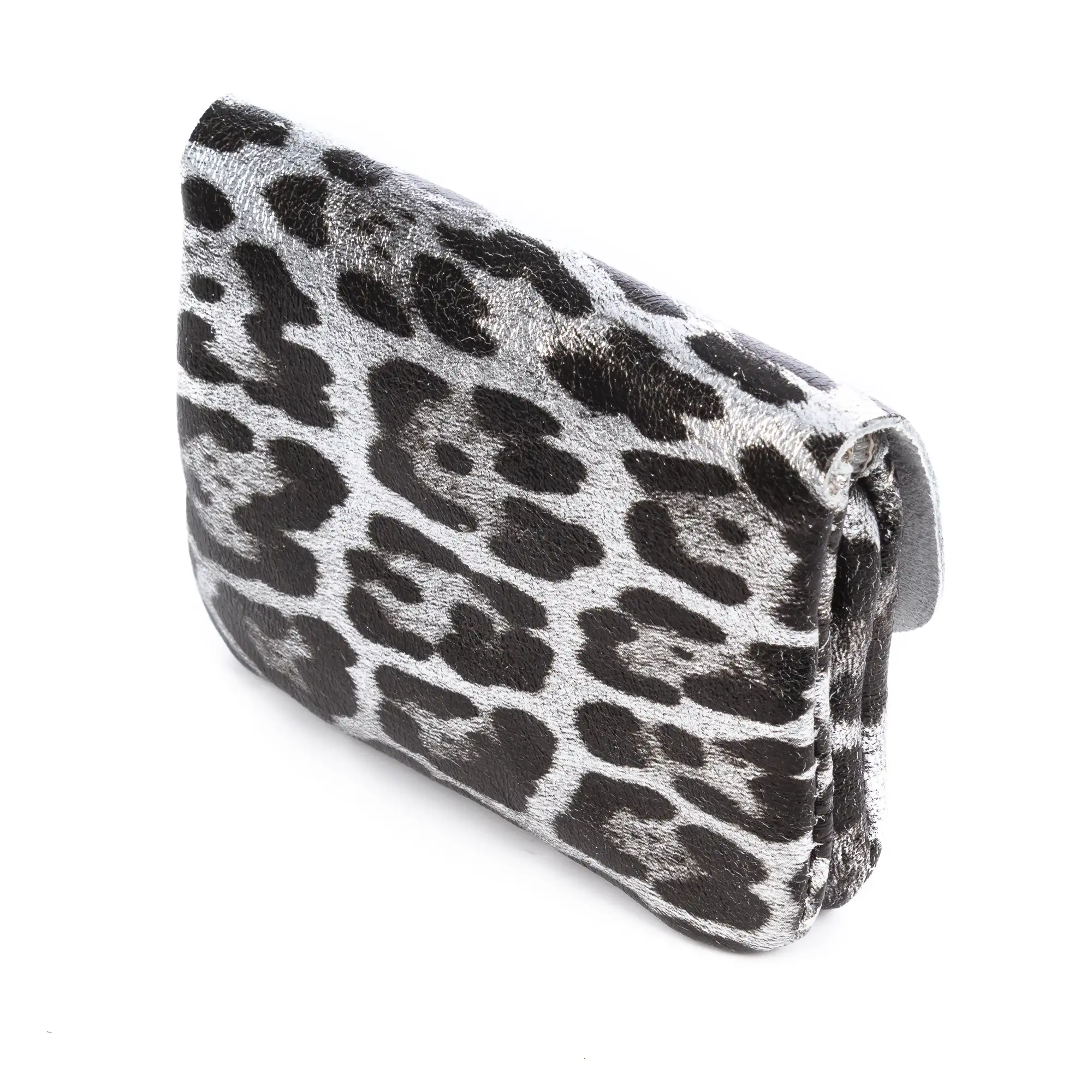 Alpignano monedero mujer. Piel auténtica Gamuza, diseño animal print leopardo, lacada brillante.