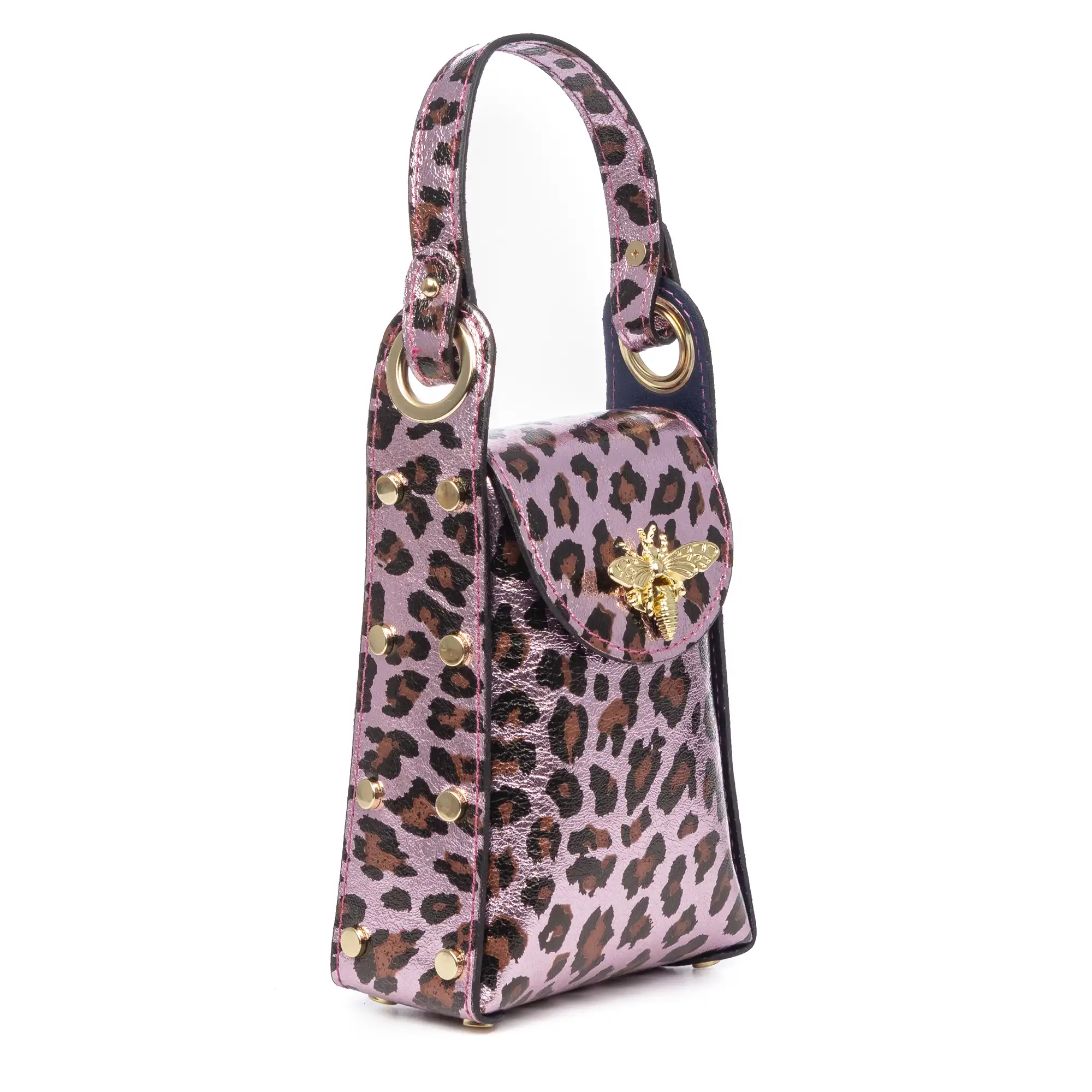 Alviano bolso de mano mujer. Piel auténtica Gamuza con estampado animal print leopardo lacada brillante.