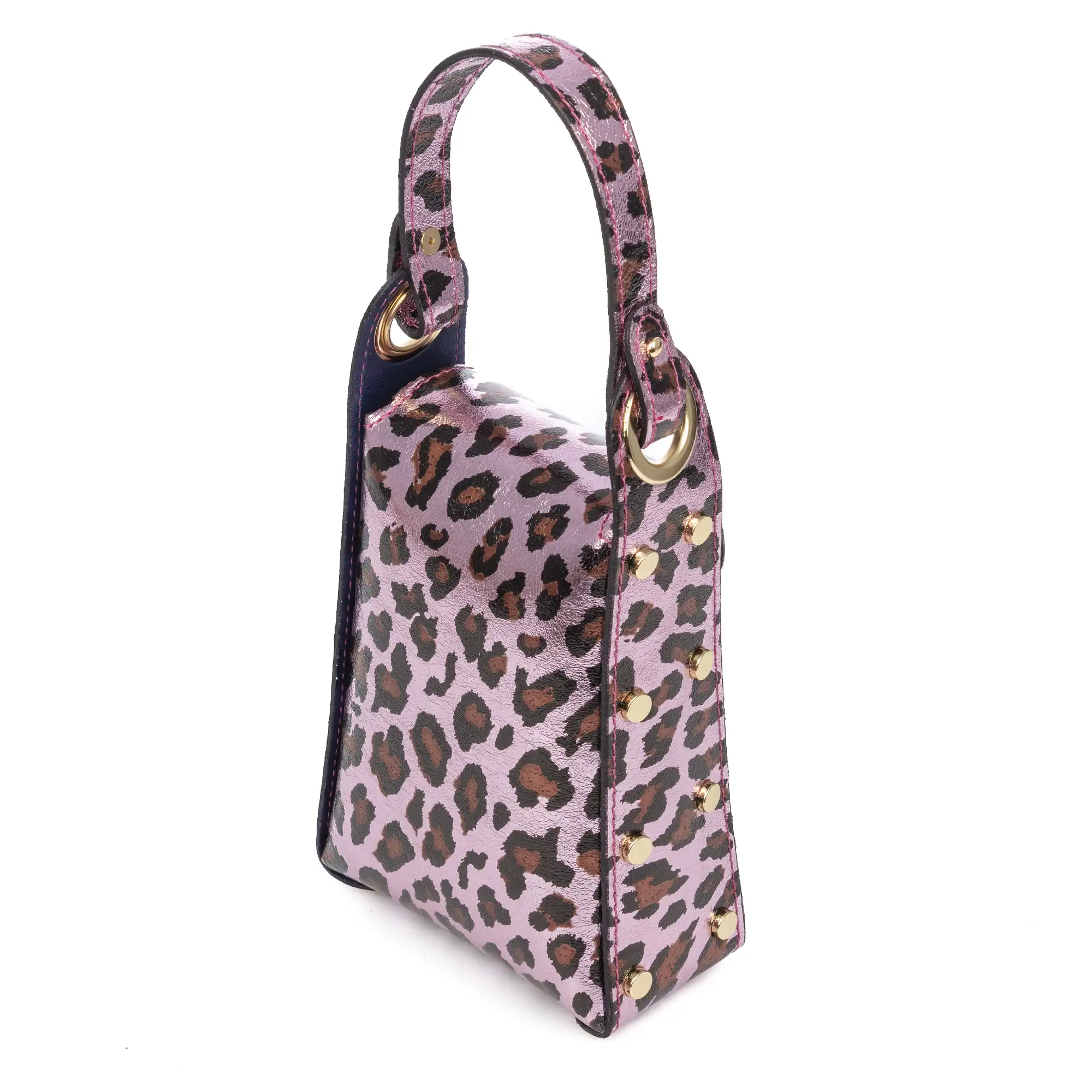 Alviano bolso de mano mujer. Piel auténtica Gamuza con estampado animal print leopardo lacada brillante.