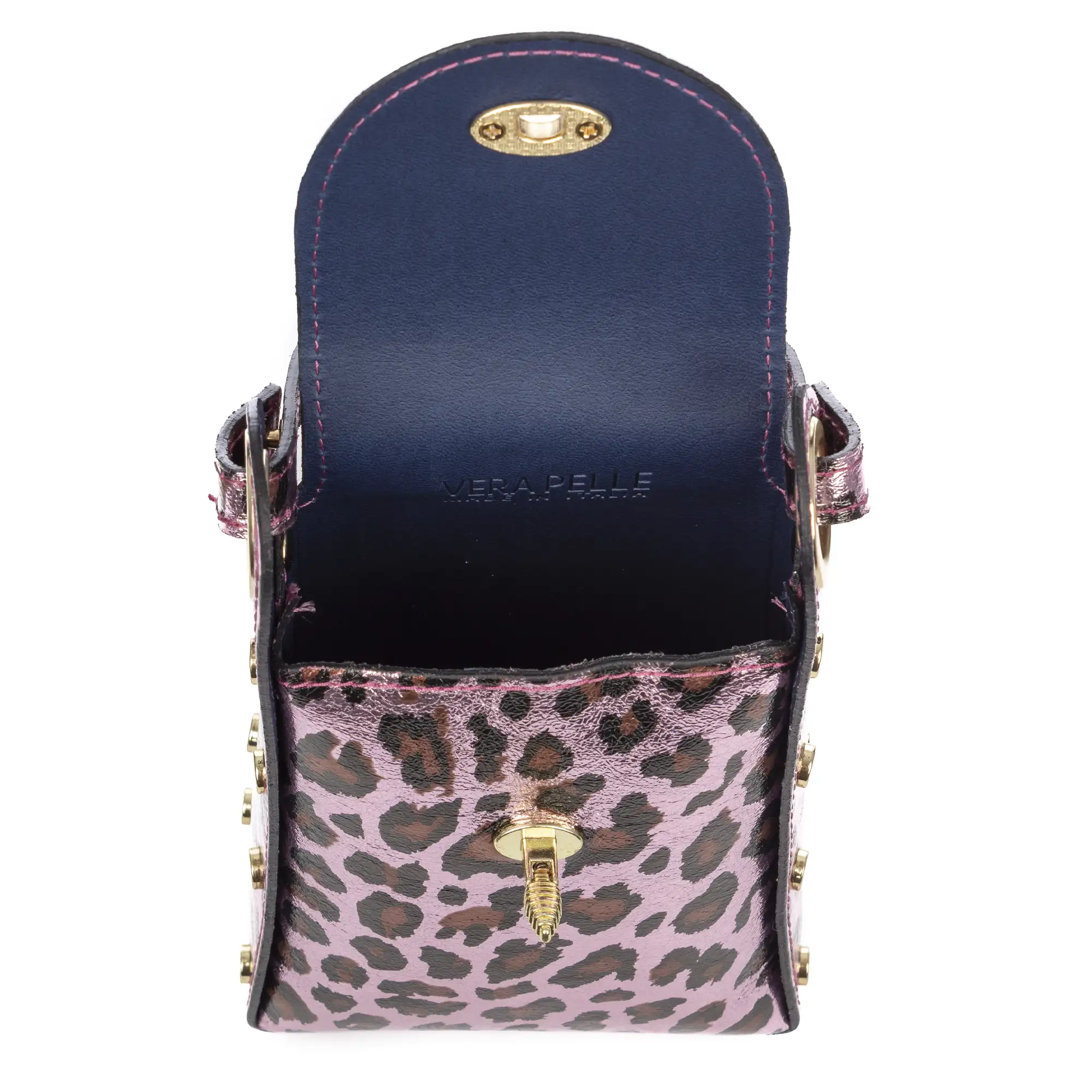 Alviano bolso de mano mujer. Piel auténtica Gamuza con estampado animal print leopardo lacada brillante.