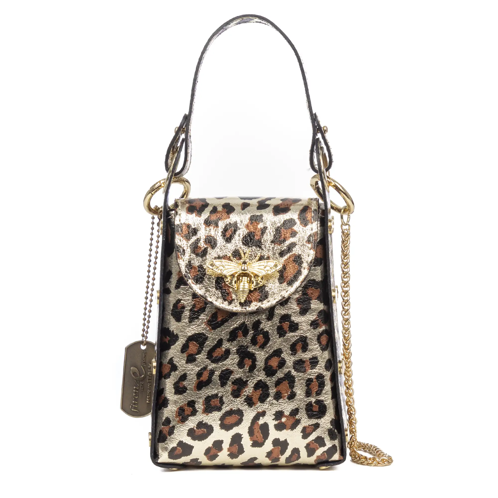 Alviano bolso de mano mujer. Piel auténtica Gamuza con estampado animal print leopardo lacada brillante.