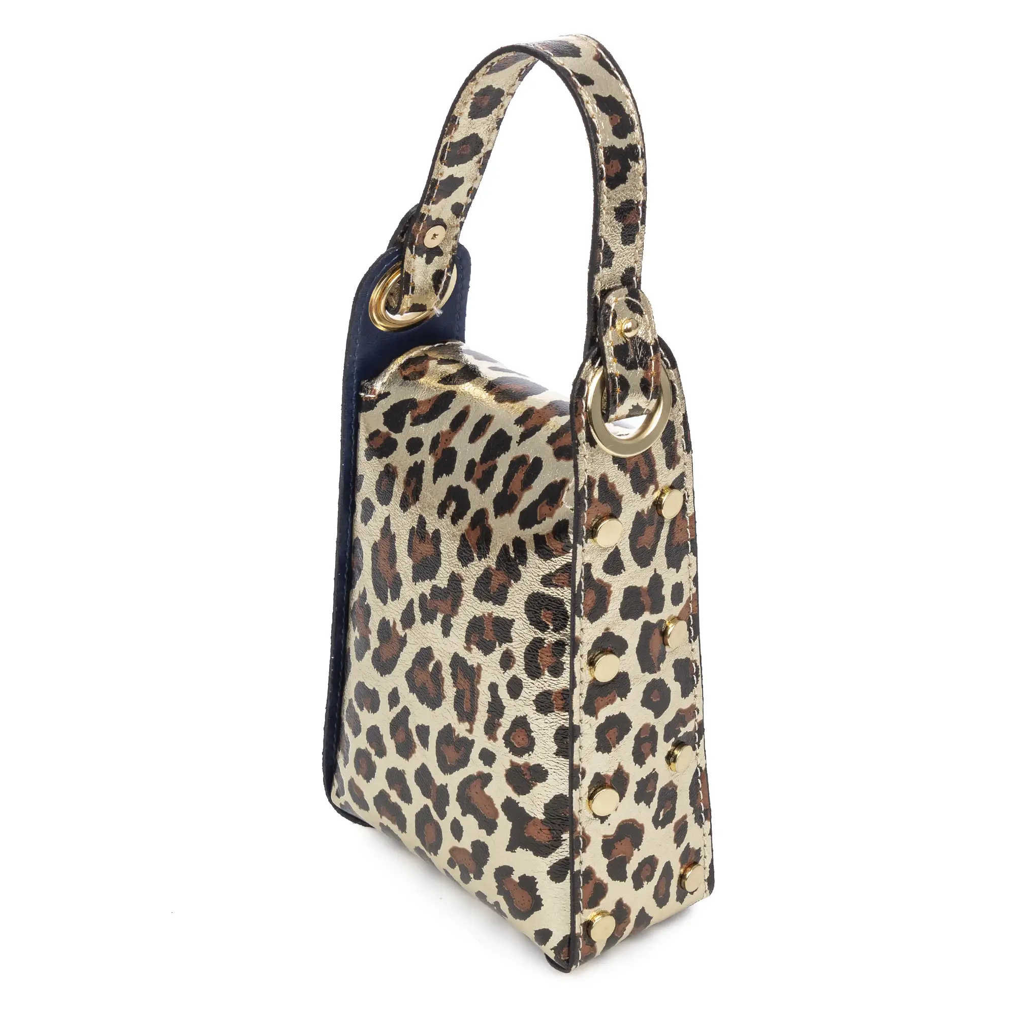Alviano bolso de mano mujer. Piel auténtica Gamuza con estampado animal print leopardo lacada brillante.