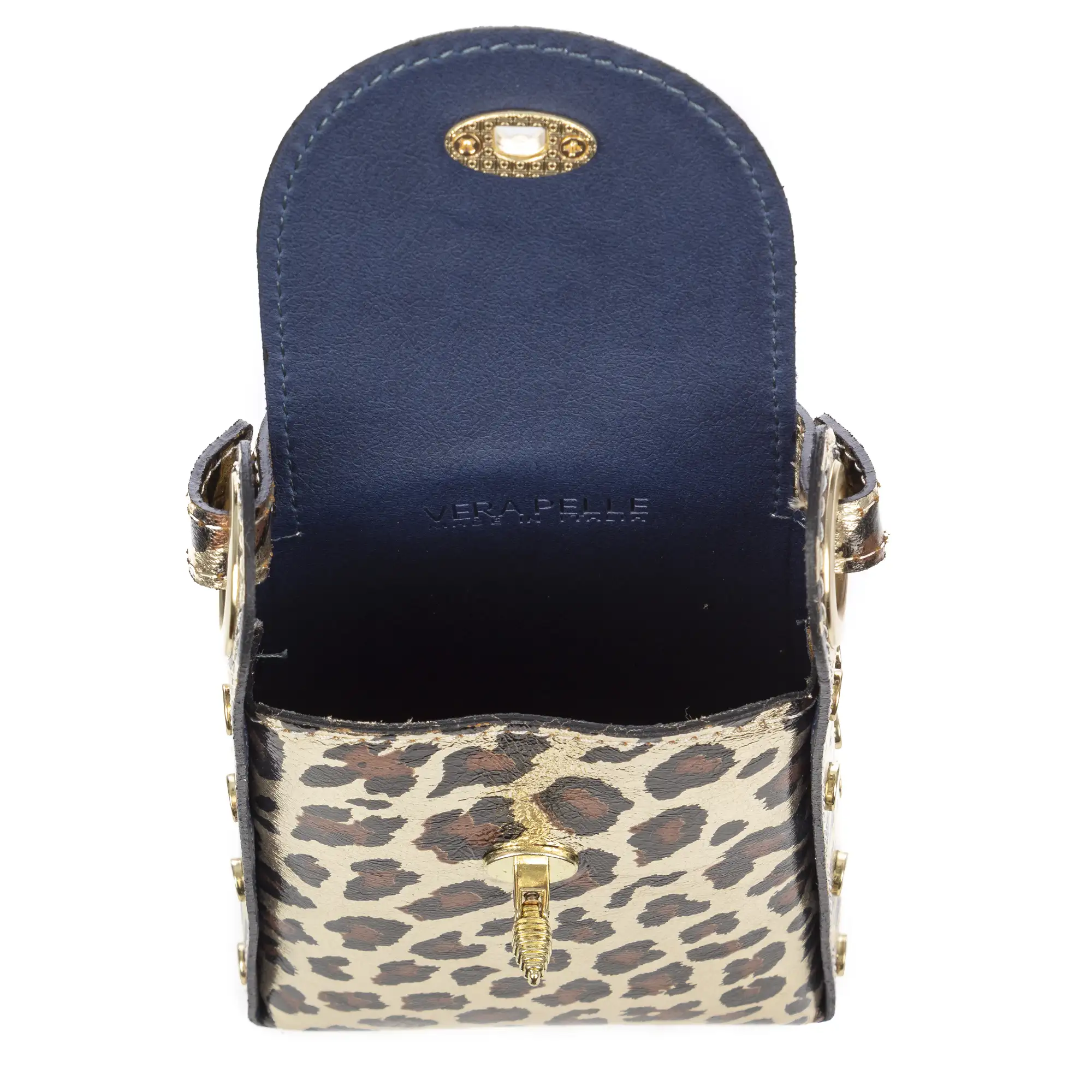 Alviano bolso de mano mujer. Piel auténtica Gamuza con estampado animal print leopardo lacada brillante.