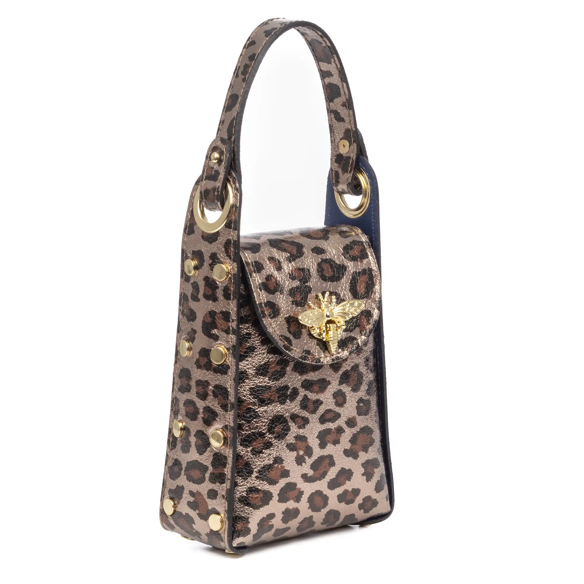 Alviano bolso de mano mujer. Piel auténtica Gamuza con estampado animal print leopardo lacada brillante.