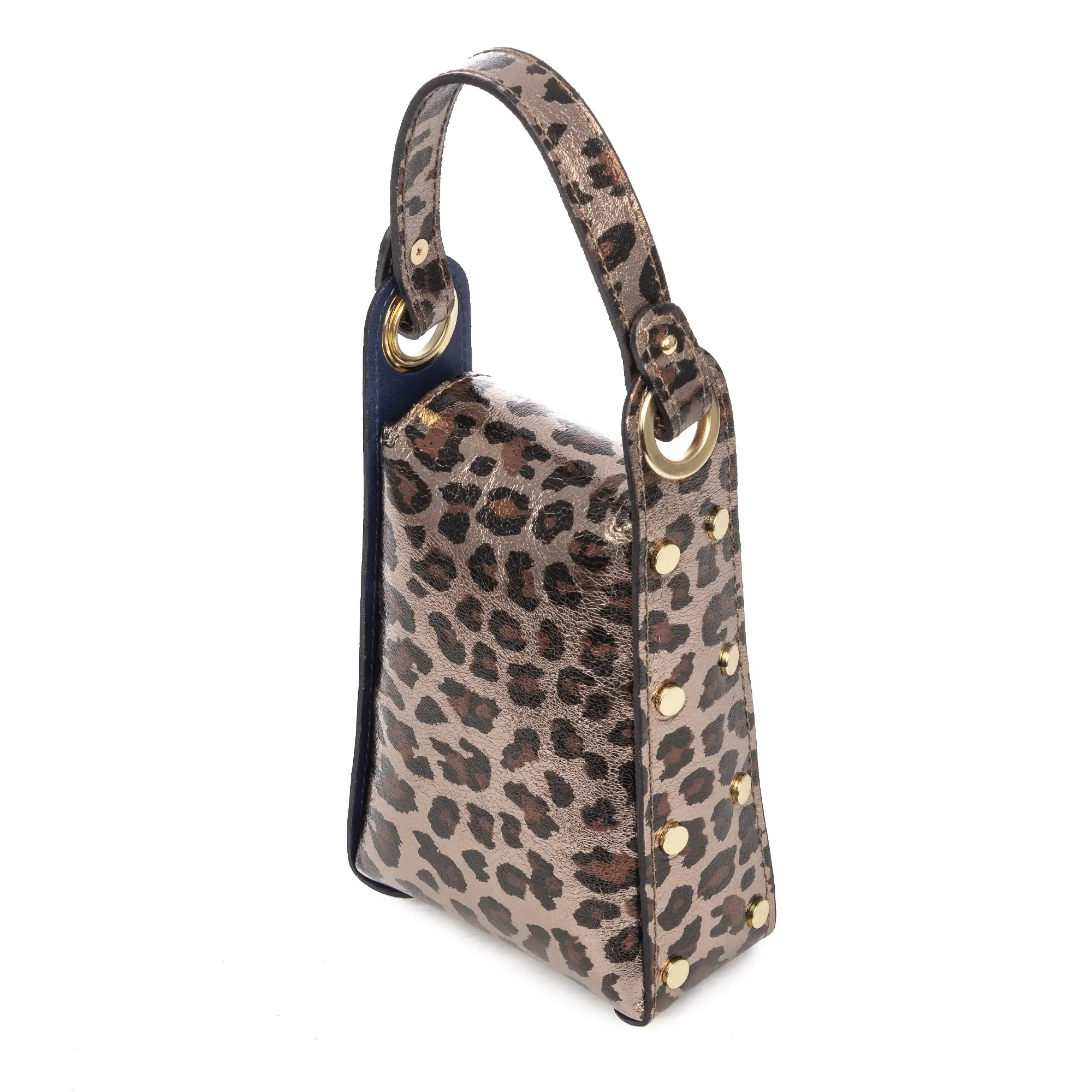 Alviano bolso de mano mujer. Piel auténtica Gamuza con estampado animal print leopardo lacada brillante.