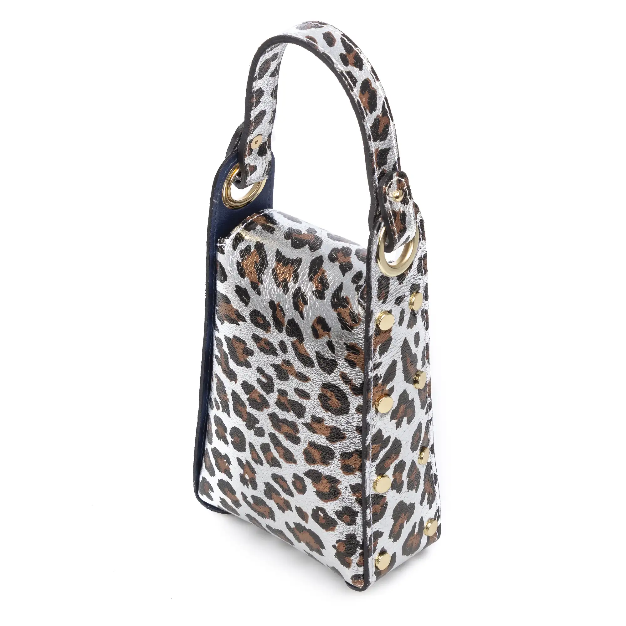 Alviano bolso de mano mujer. Piel auténtica Gamuza con estampado animal print leopardo lacada brillante.