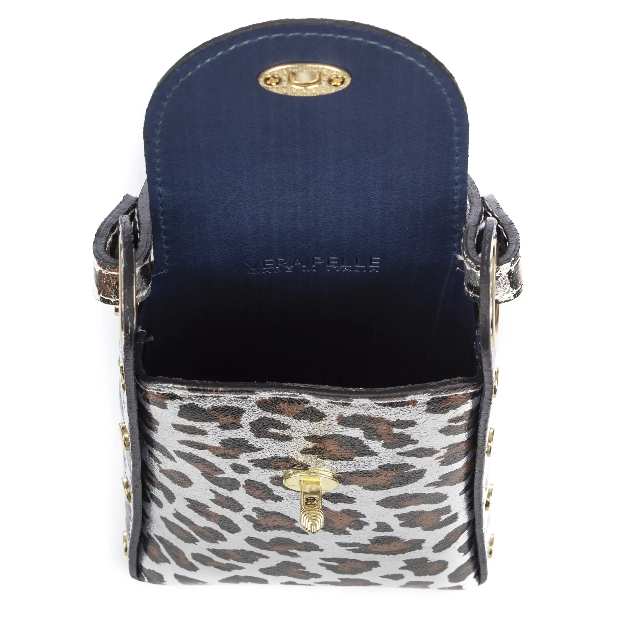 Alviano bolso de mano mujer. Piel auténtica Gamuza con estampado animal print leopardo lacada brillante.