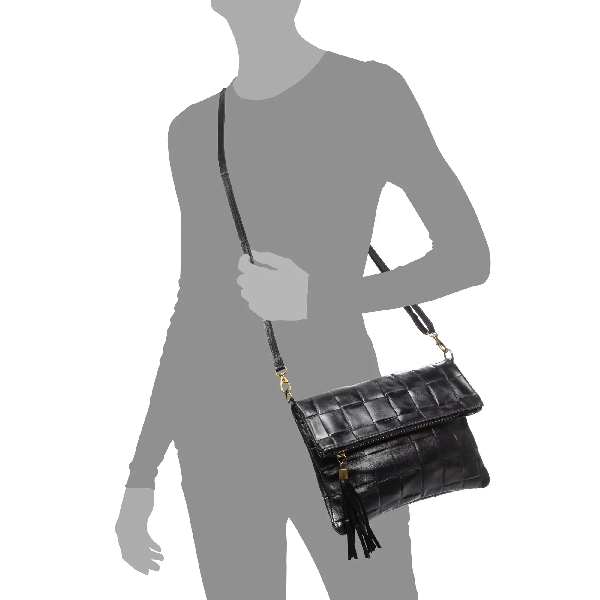 Alzano bolso bandolera mujer. Piel auténtica Gamuza con grabado geométrico grande.