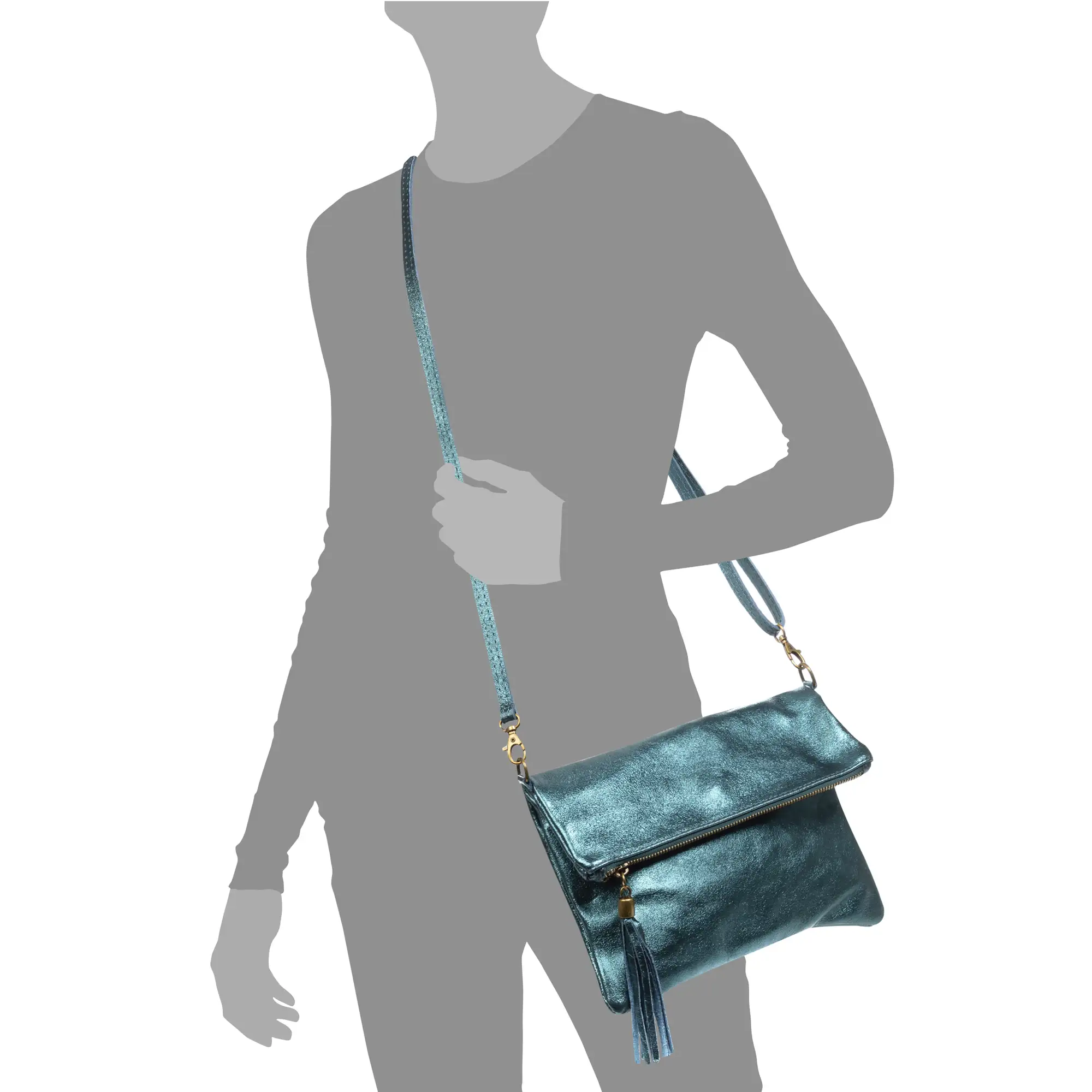 Alzano bolso bandolera mujer. Piel auténtica Gamuza lacada brillante.