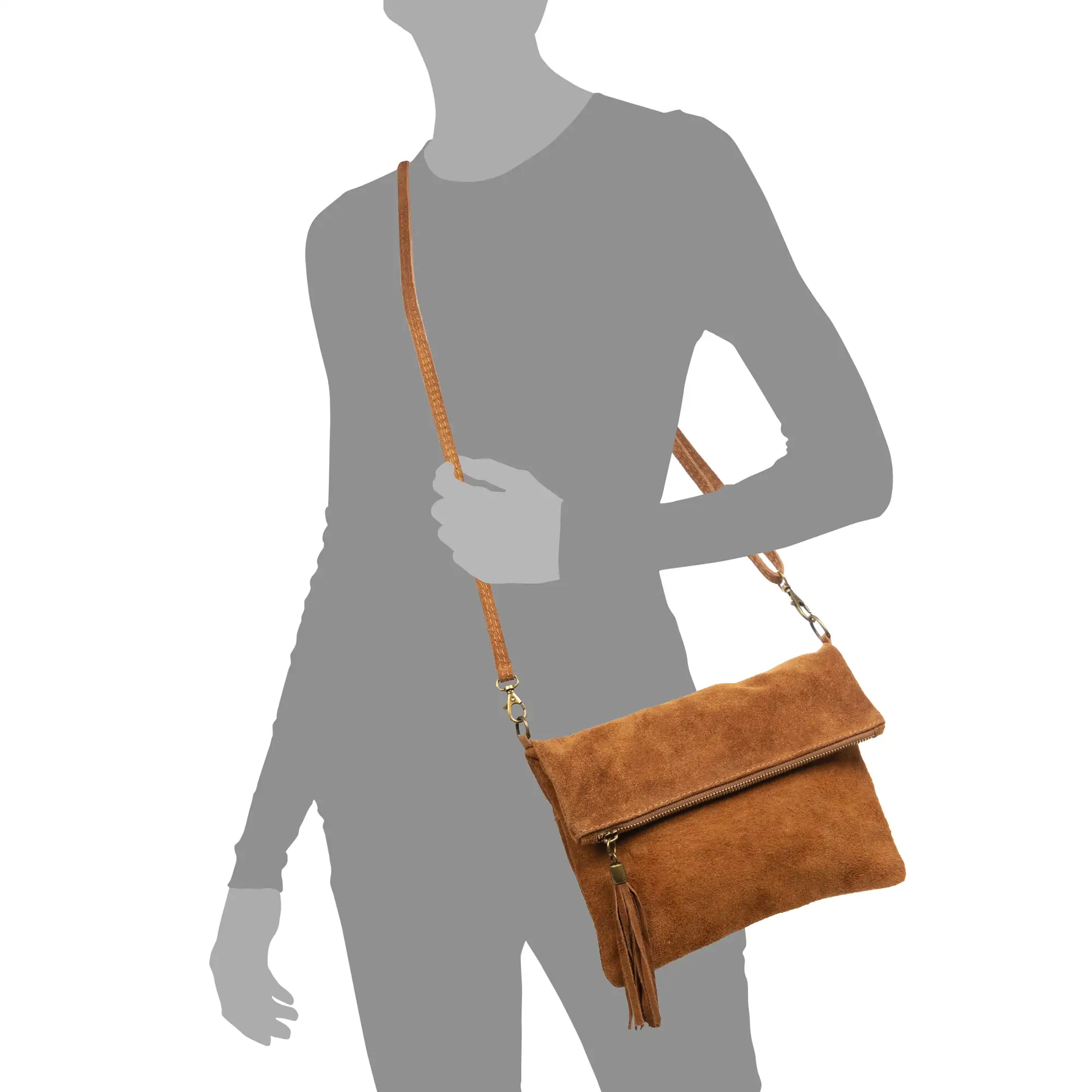 Alzano bolso bandolera mujer. Piel auténtica Gamuza.