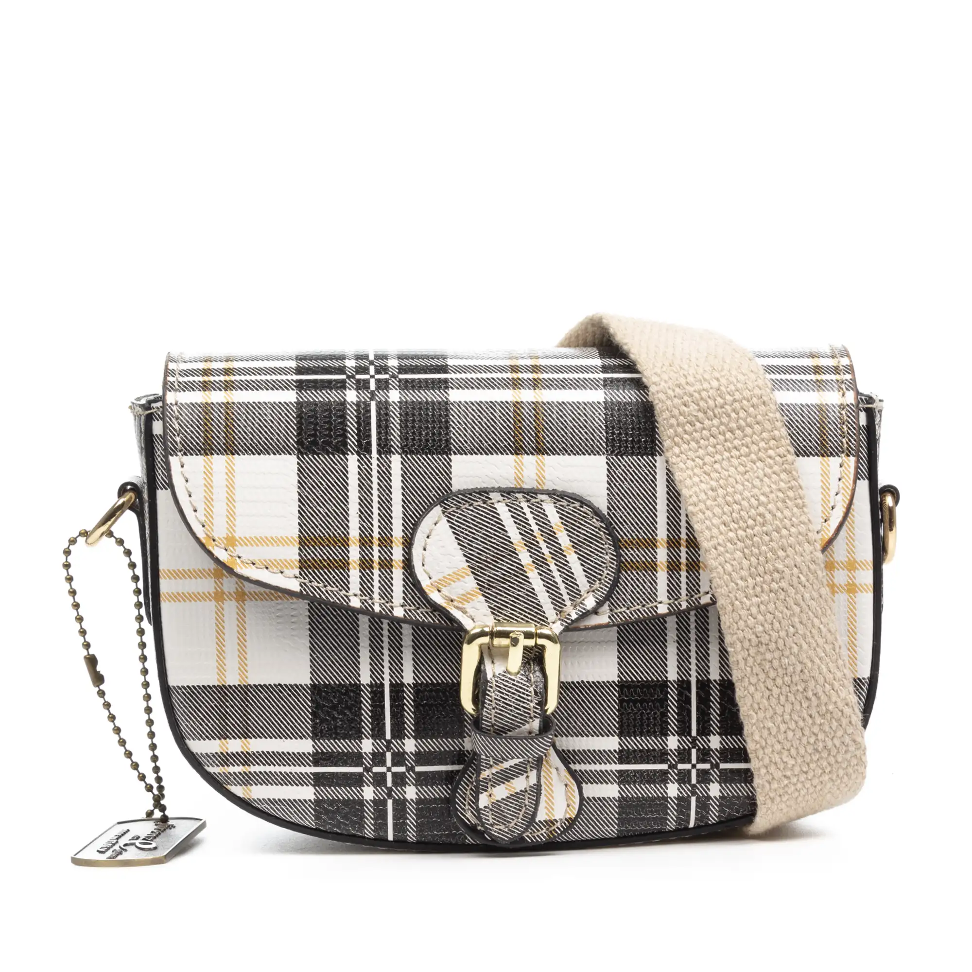 Annone bolso bandolera mujer. Piel auténtica acabado Ruga estampada con cuadro escocés.