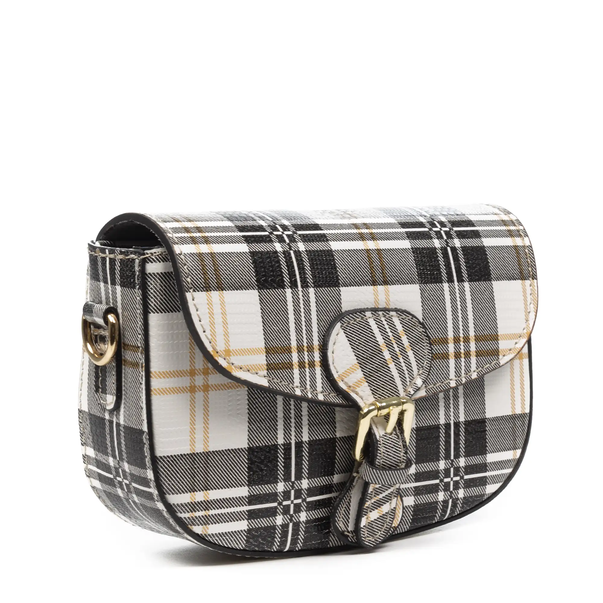 Annone bolso bandolera mujer. Piel auténtica acabado Ruga estampada con cuadro escocés.