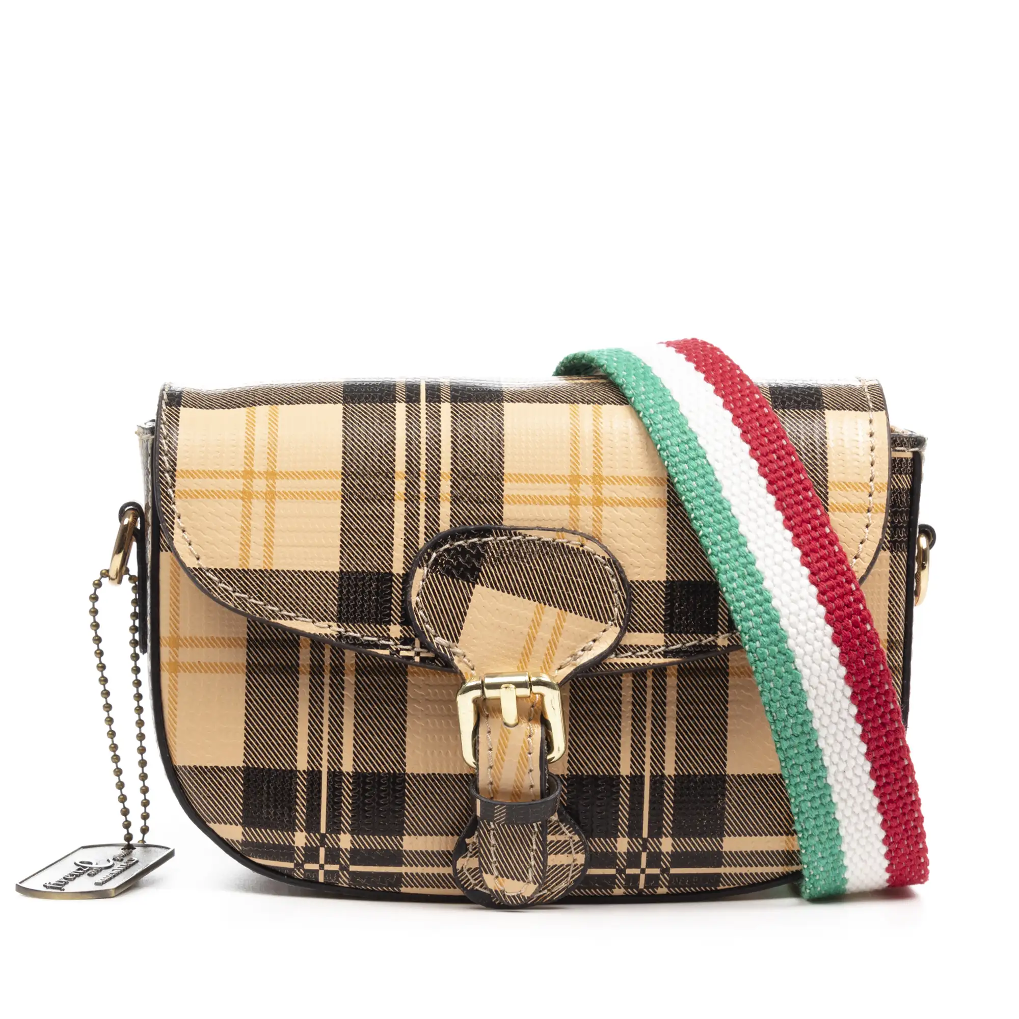 Annone bolso bandolera mujer. Piel auténtica acabado Ruga estampada con cuadro escocés.
