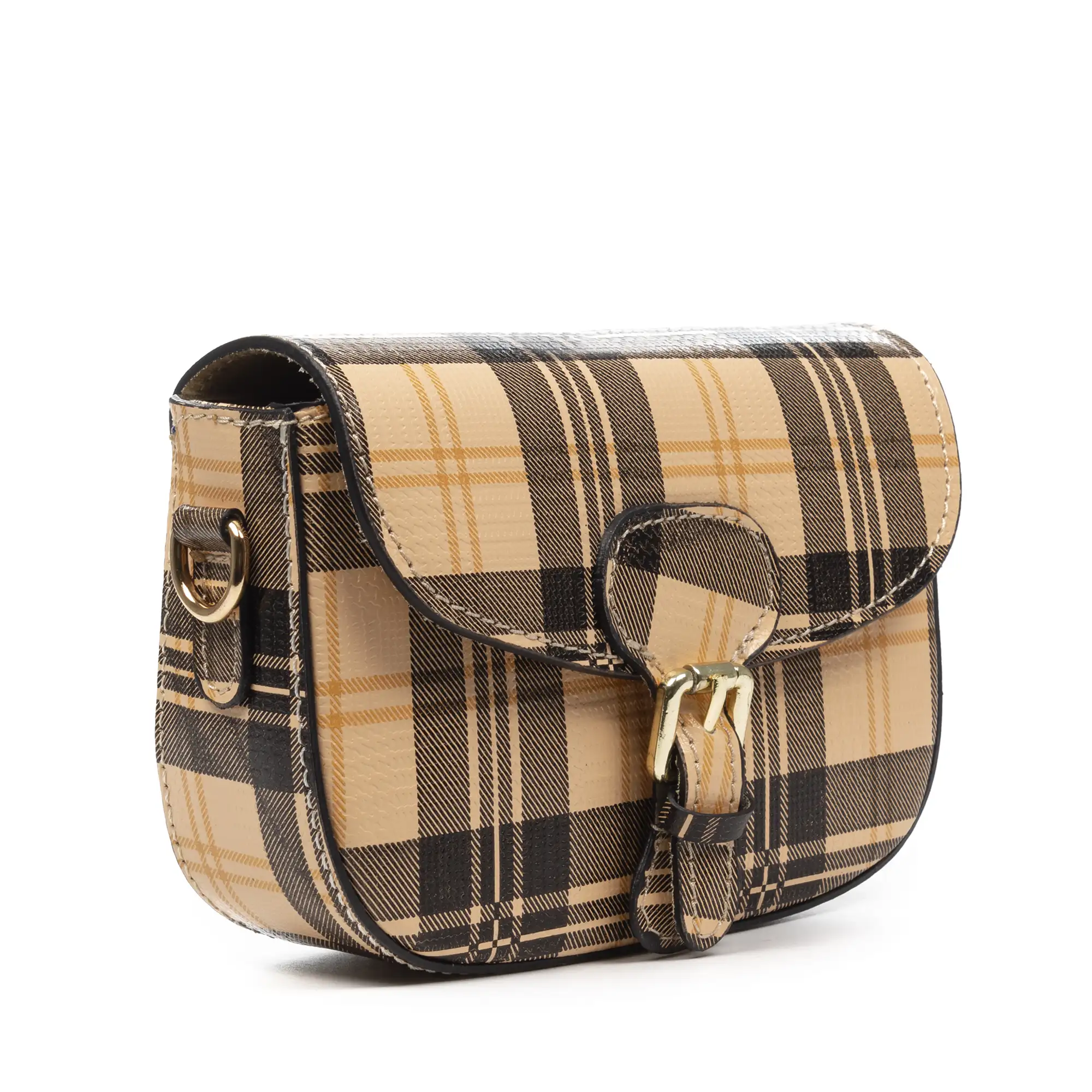 Annone bolso bandolera mujer. Piel auténtica acabado Ruga estampada con cuadro escocés.