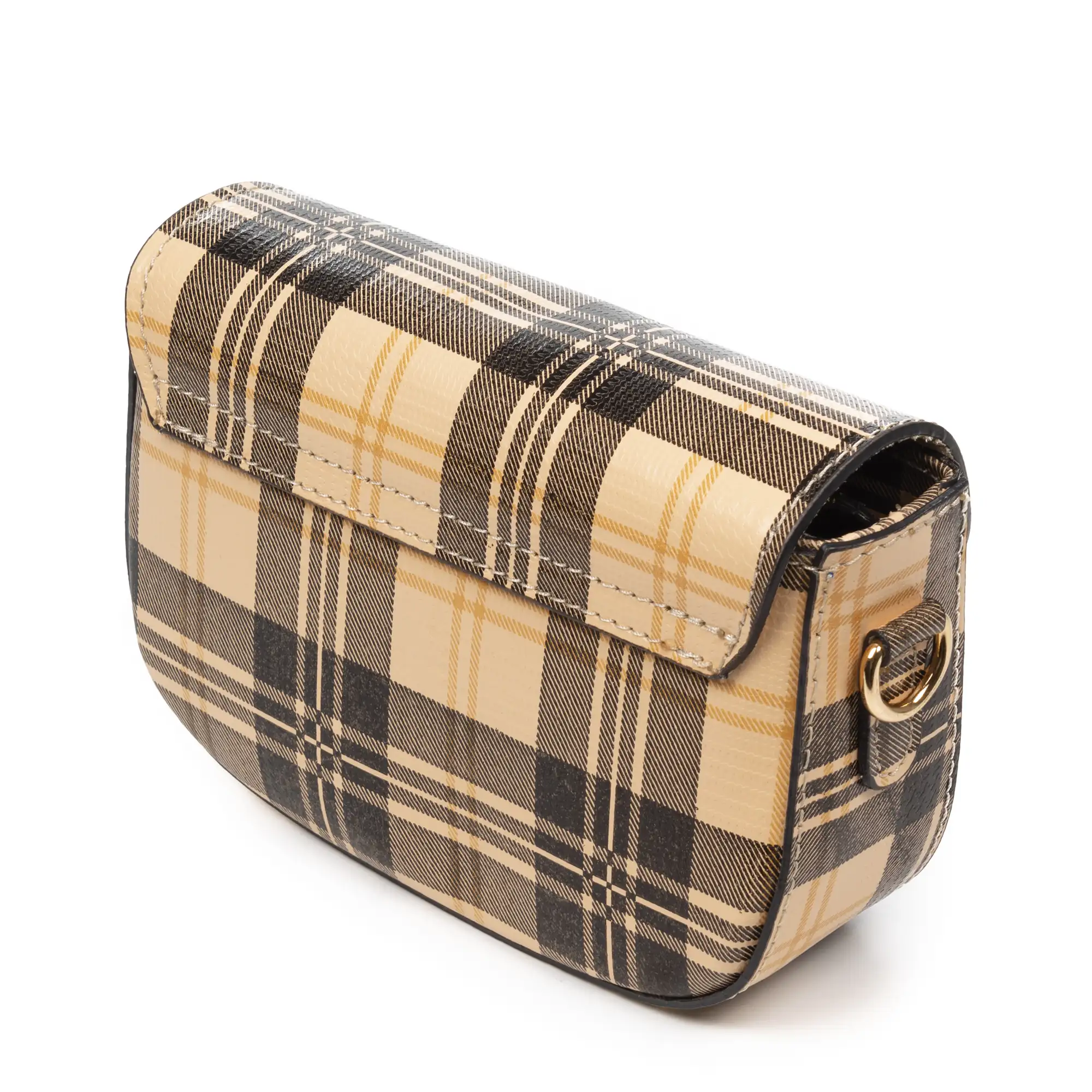 Annone bolso bandolera mujer. Piel auténtica acabado Ruga estampada con cuadro escocés.