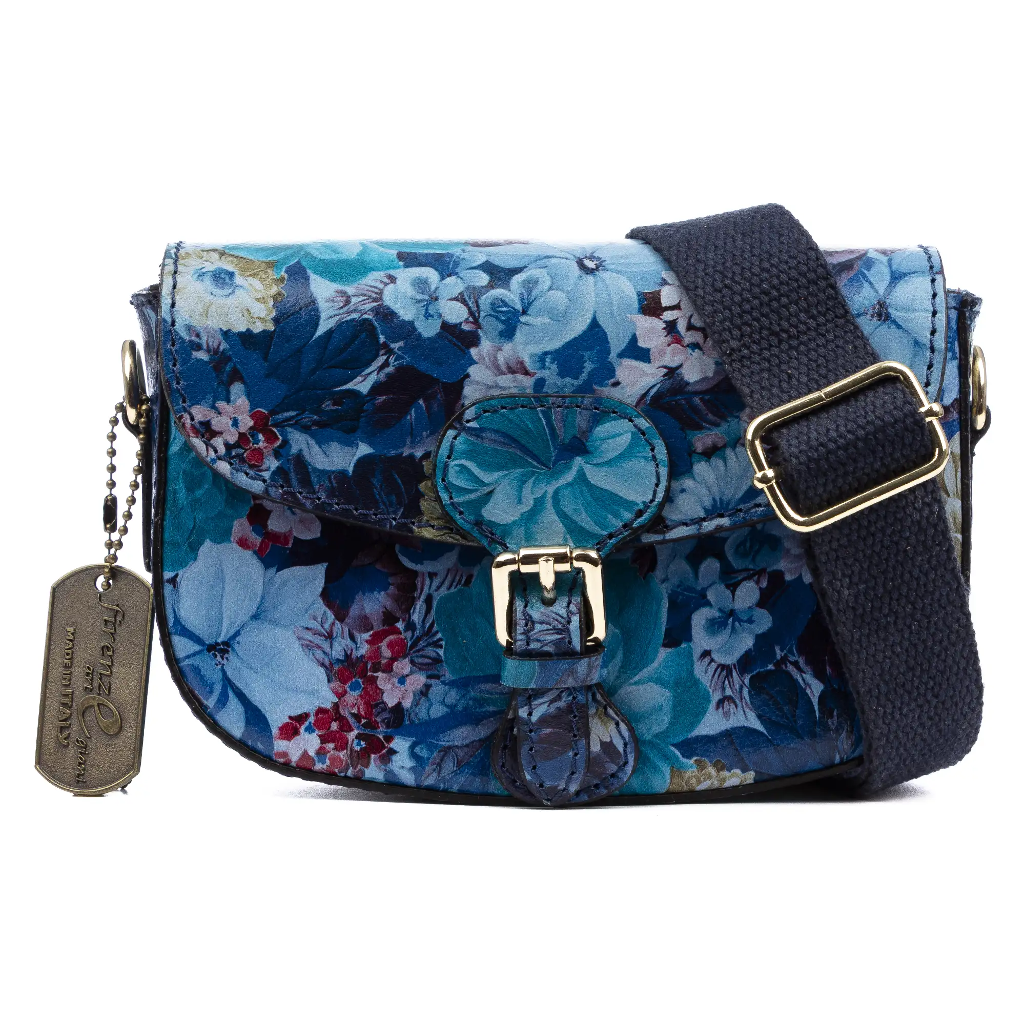 Annone bolso bandolera mujer. Piel auténtica acabado Ruga estampada con flores