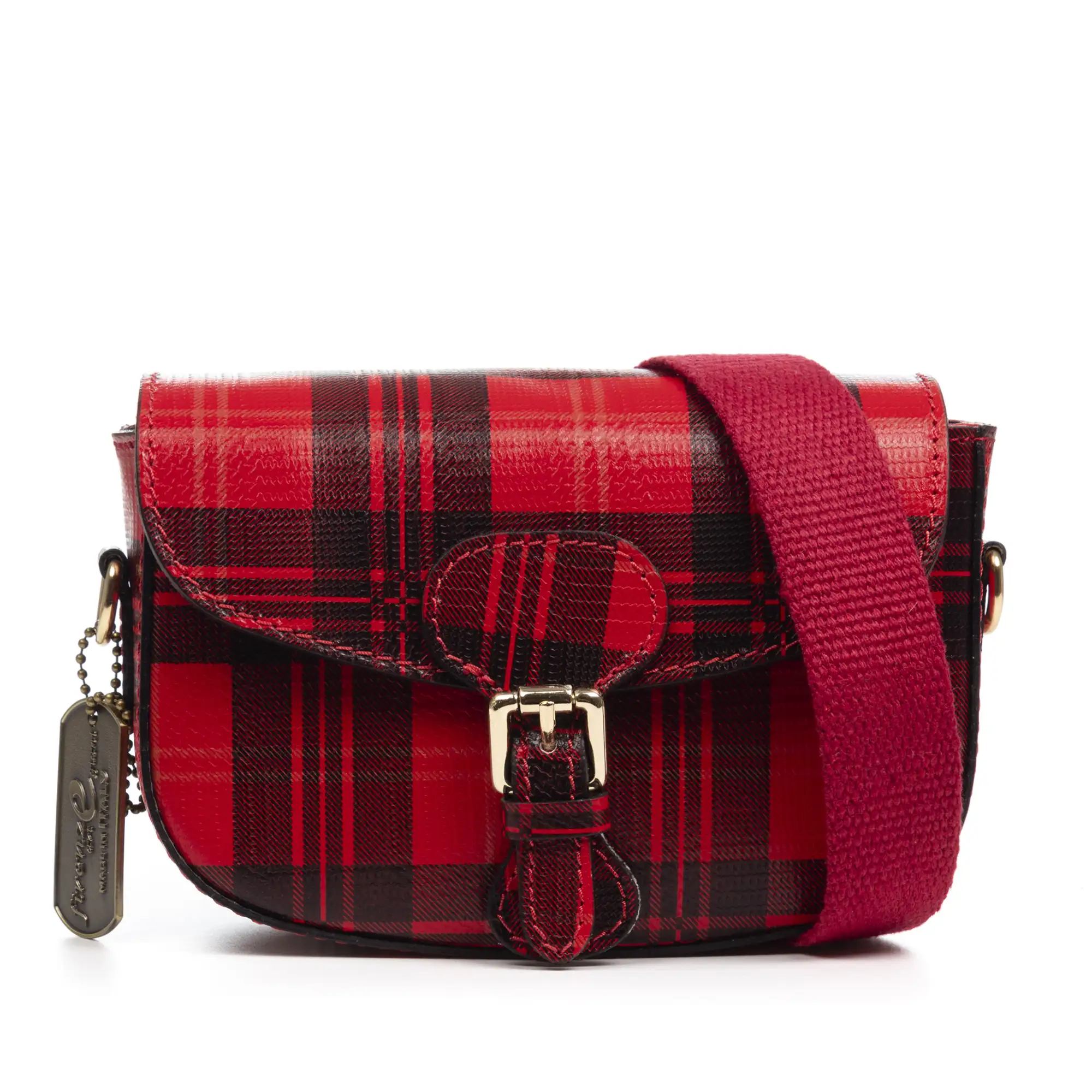 Annone bolso bandolera mujer. Piel auténtica acabado Ruga estampada con cuadro escocés.