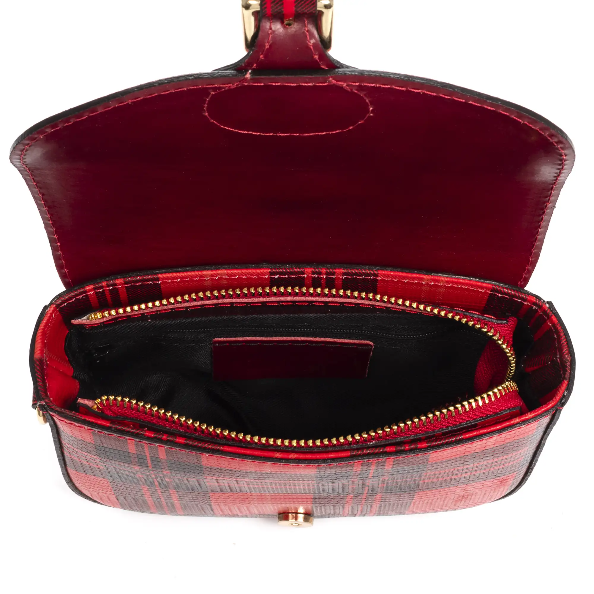 Annone bolso bandolera mujer. Piel auténtica acabado Ruga estampada con cuadro escocés.
