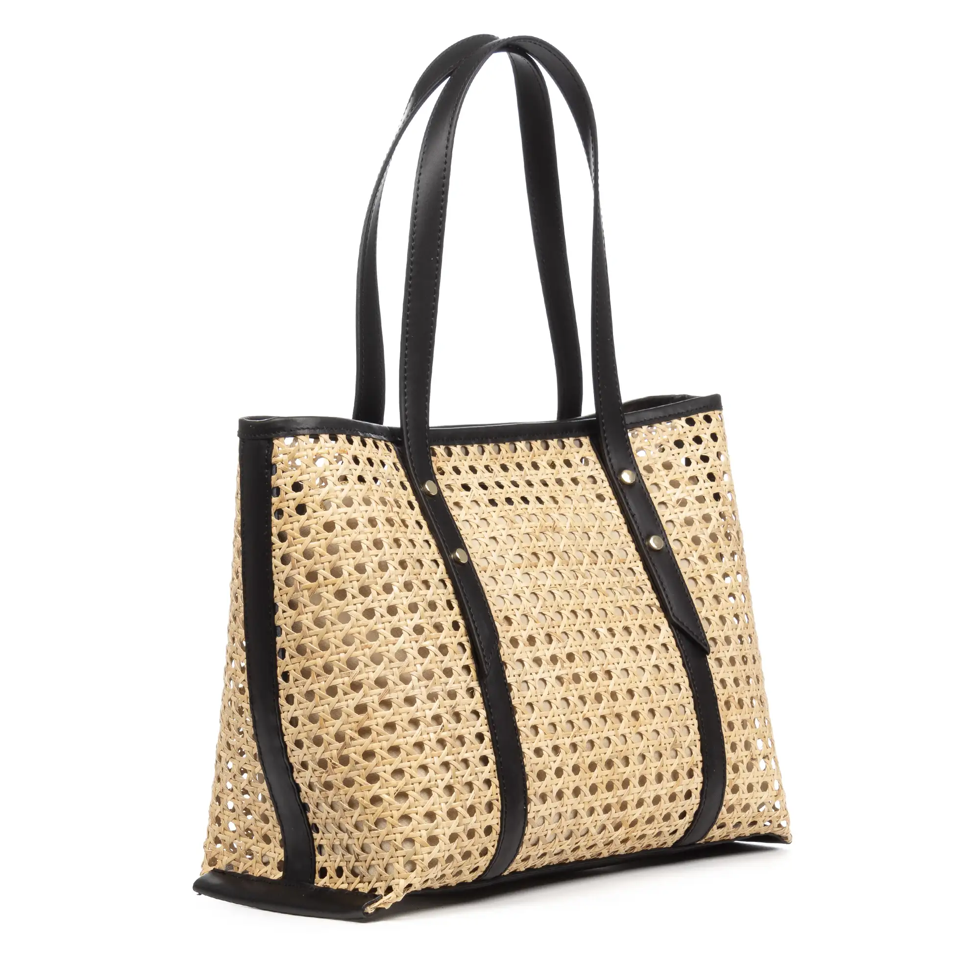 Apulia bolso Tote mujer. Piel auténtica combinada con cáñamo