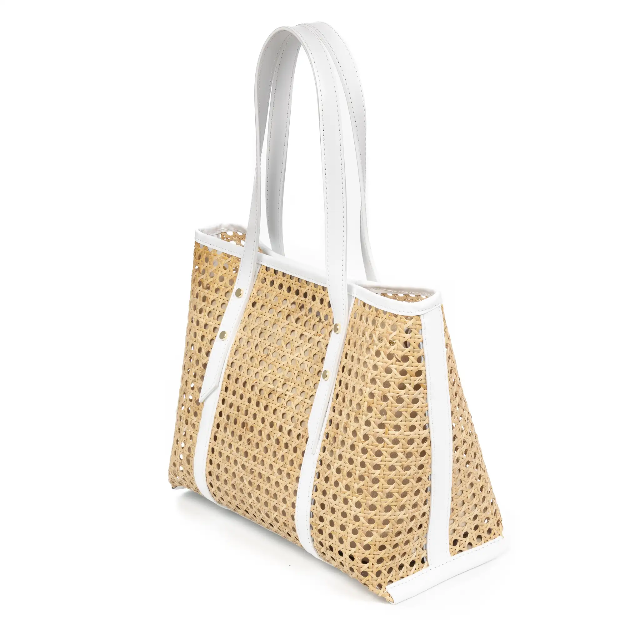 Apulia bolso Tote mujer. Piel auténtica combinada con cáñamo