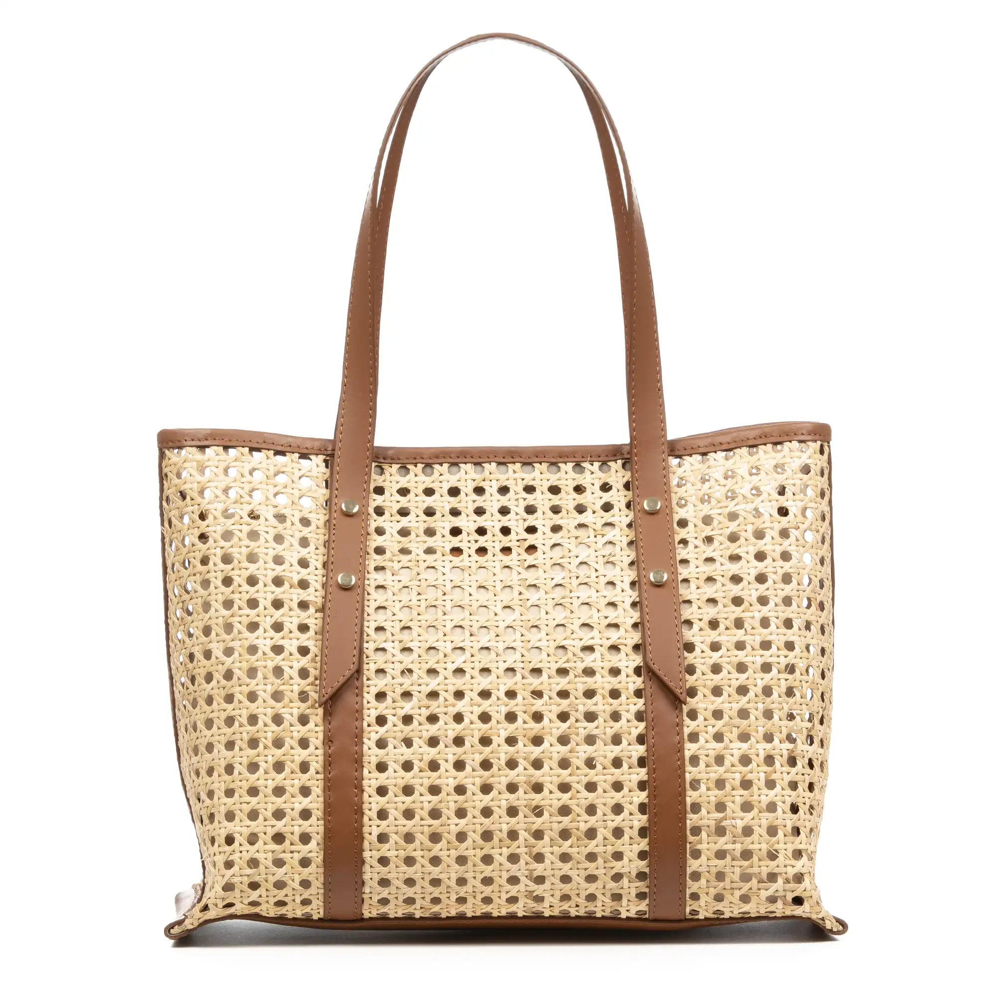 Apulia bolso Tote mujer. Piel auténtica combinada con cáñamo